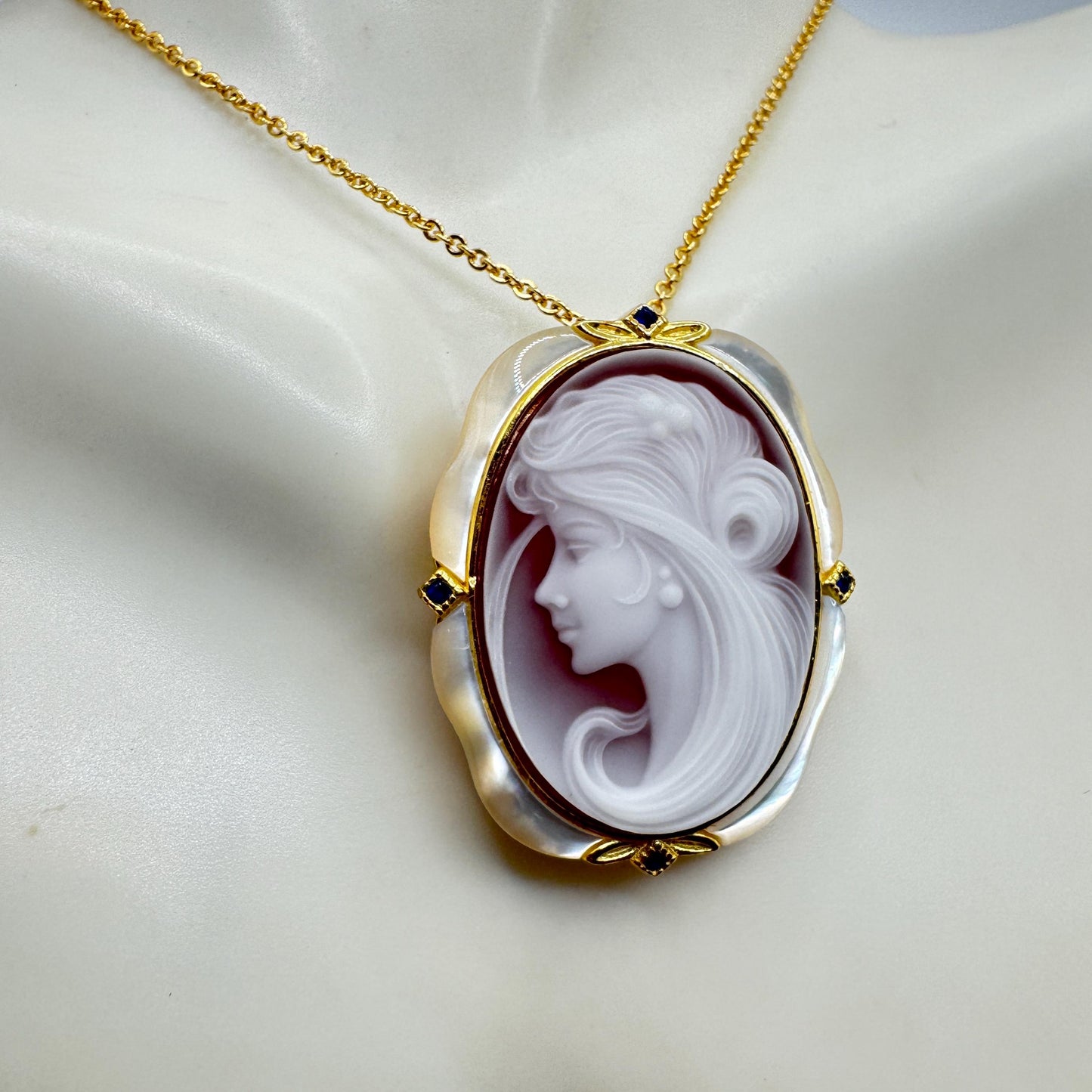 Vintage Red Onyx Cameo Golden 925 Sterling silver Necklace Choker