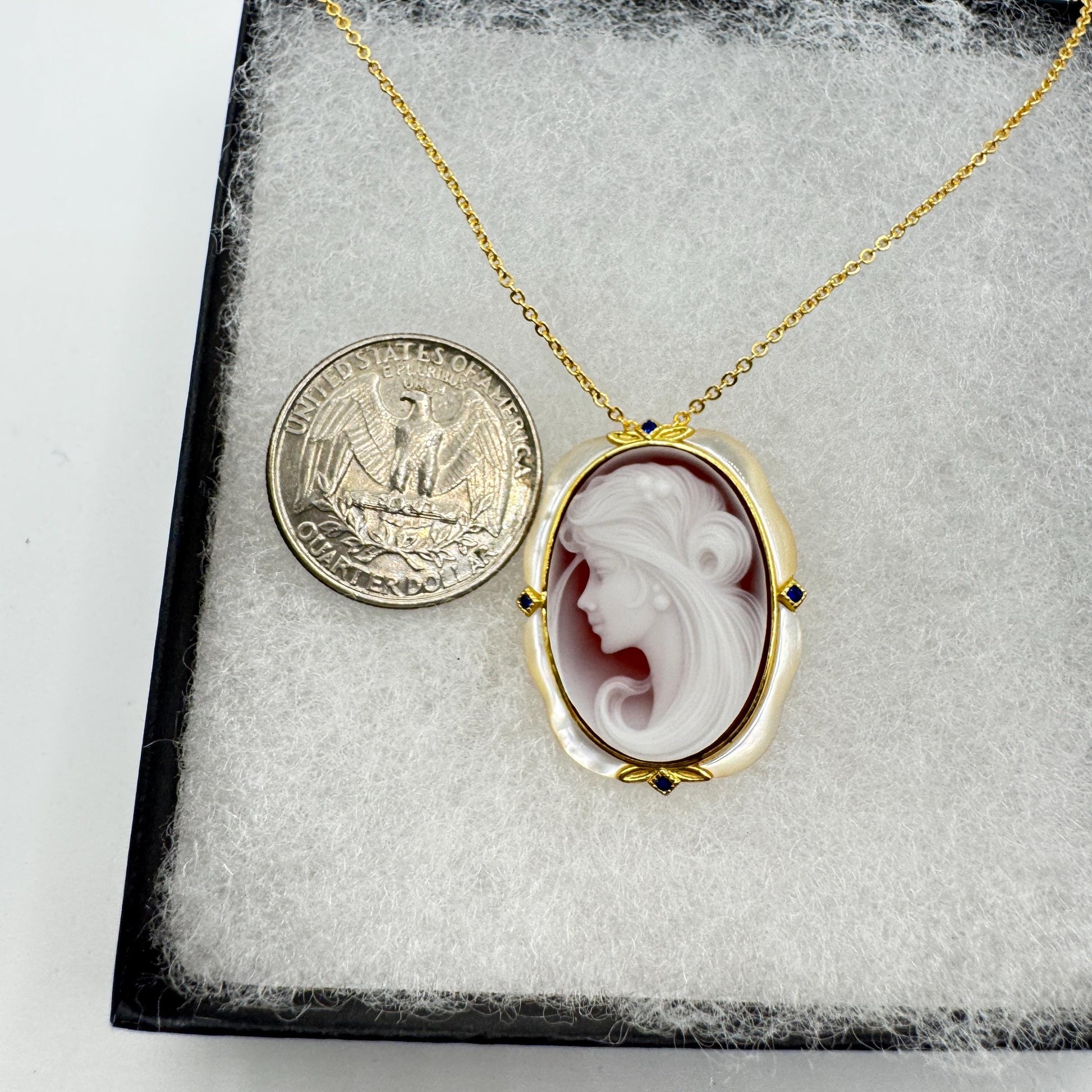 Vintage Red Onyx Cameo Golden 925 Sterling silver Necklace Choker