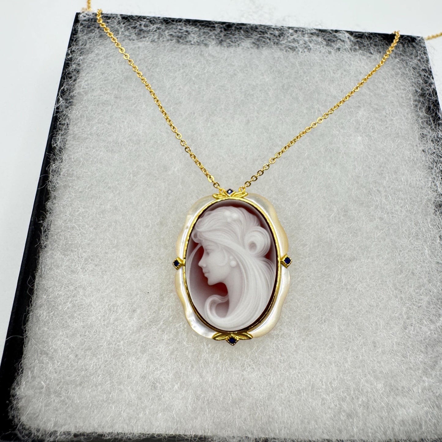 Vintage Red Onyx Cameo Golden 925 Sterling silver Necklace Choker