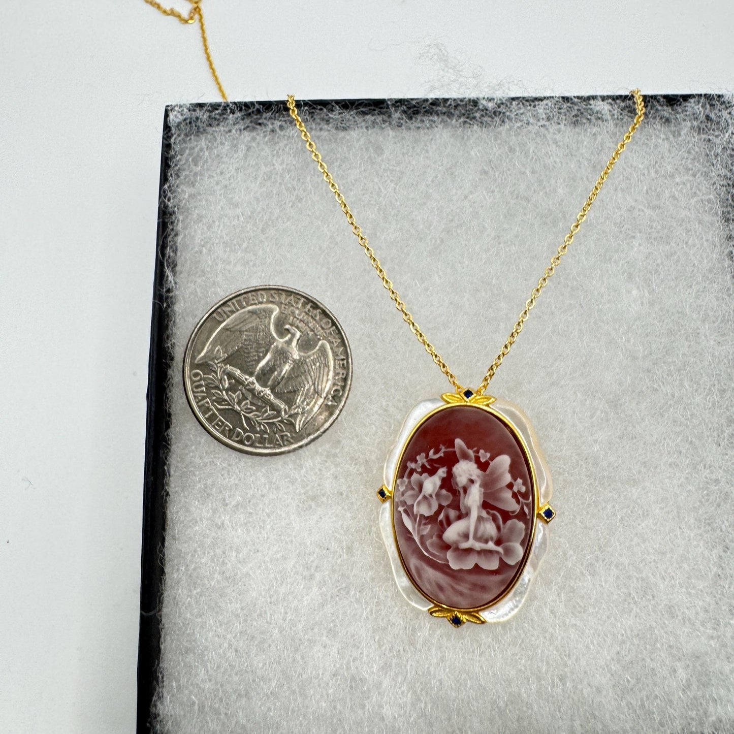 Vintage Red Onyx Cameo Golden 925 Sterling silver Necklace Choker