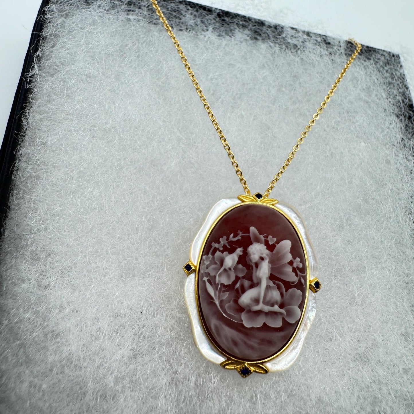 Vintage Red Onyx Cameo Golden 925 Sterling silver Necklace Choker