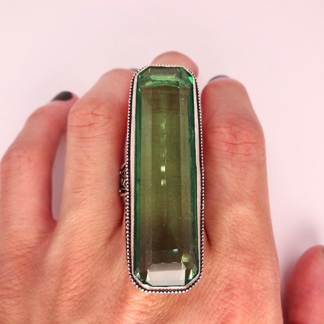 Vintage Green Antique Glass Cocktail Statement Ring