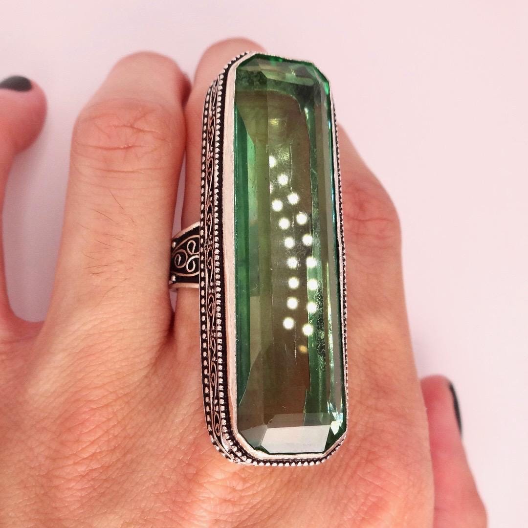 Vintage Green Antique Glass Cocktail Statement Ring