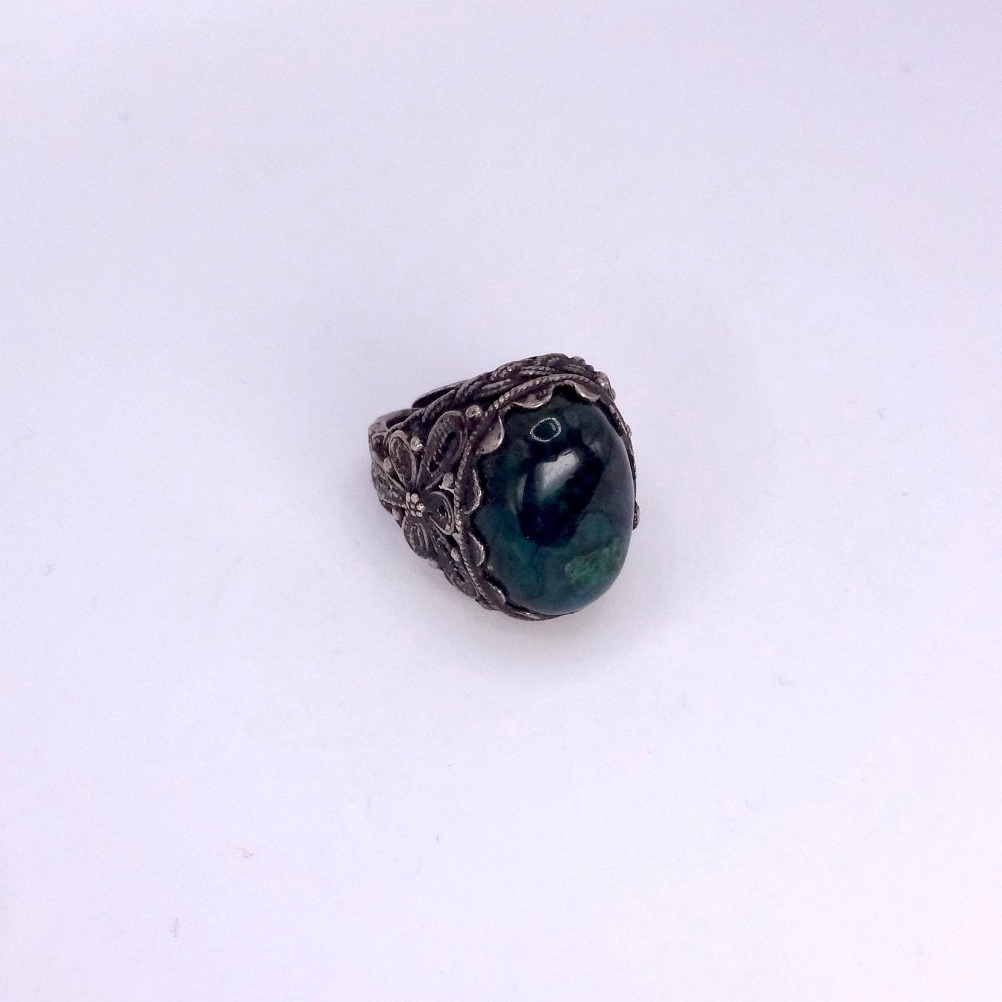 Vintage Green Stone of Eilat 925 Sterling Silver Statement Ring Adjustable