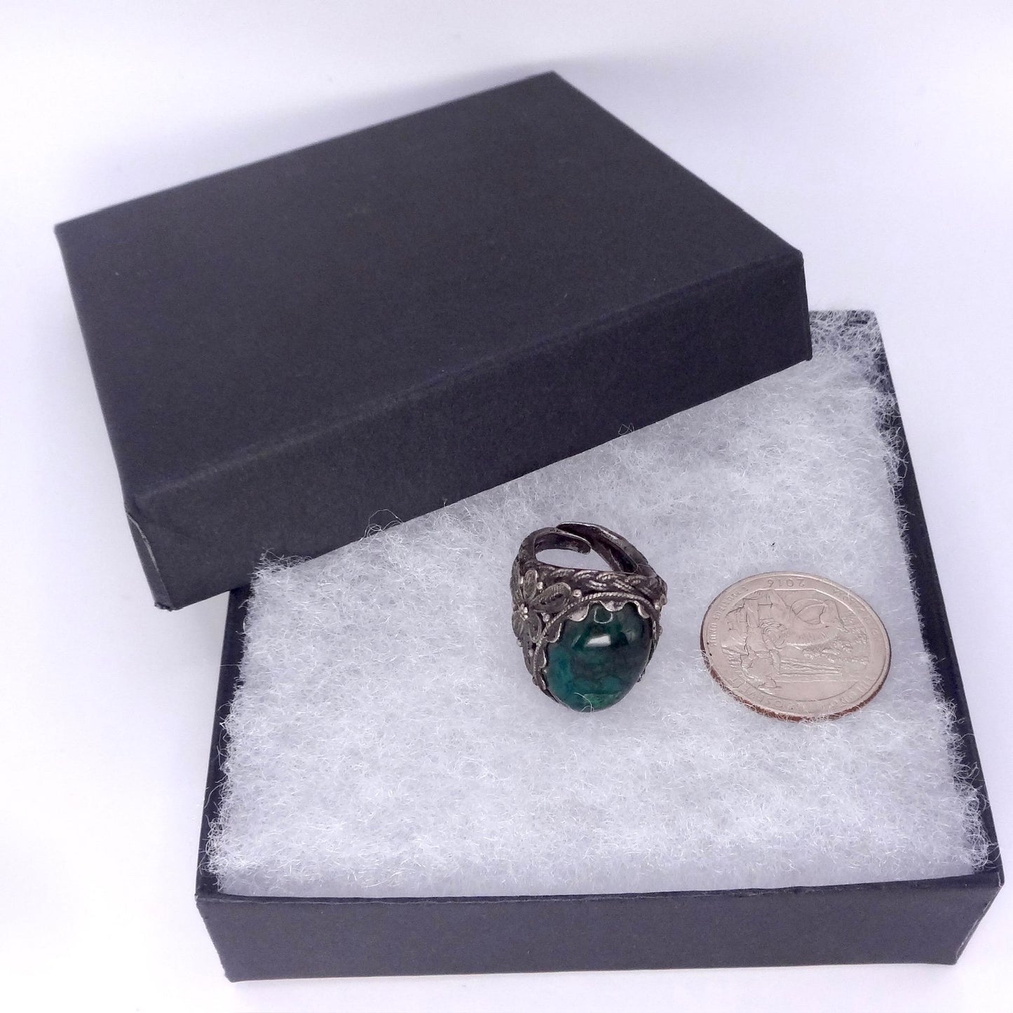 Vintage Green Stone of Eilat 925 Sterling Silver Statement Ring Adjustable