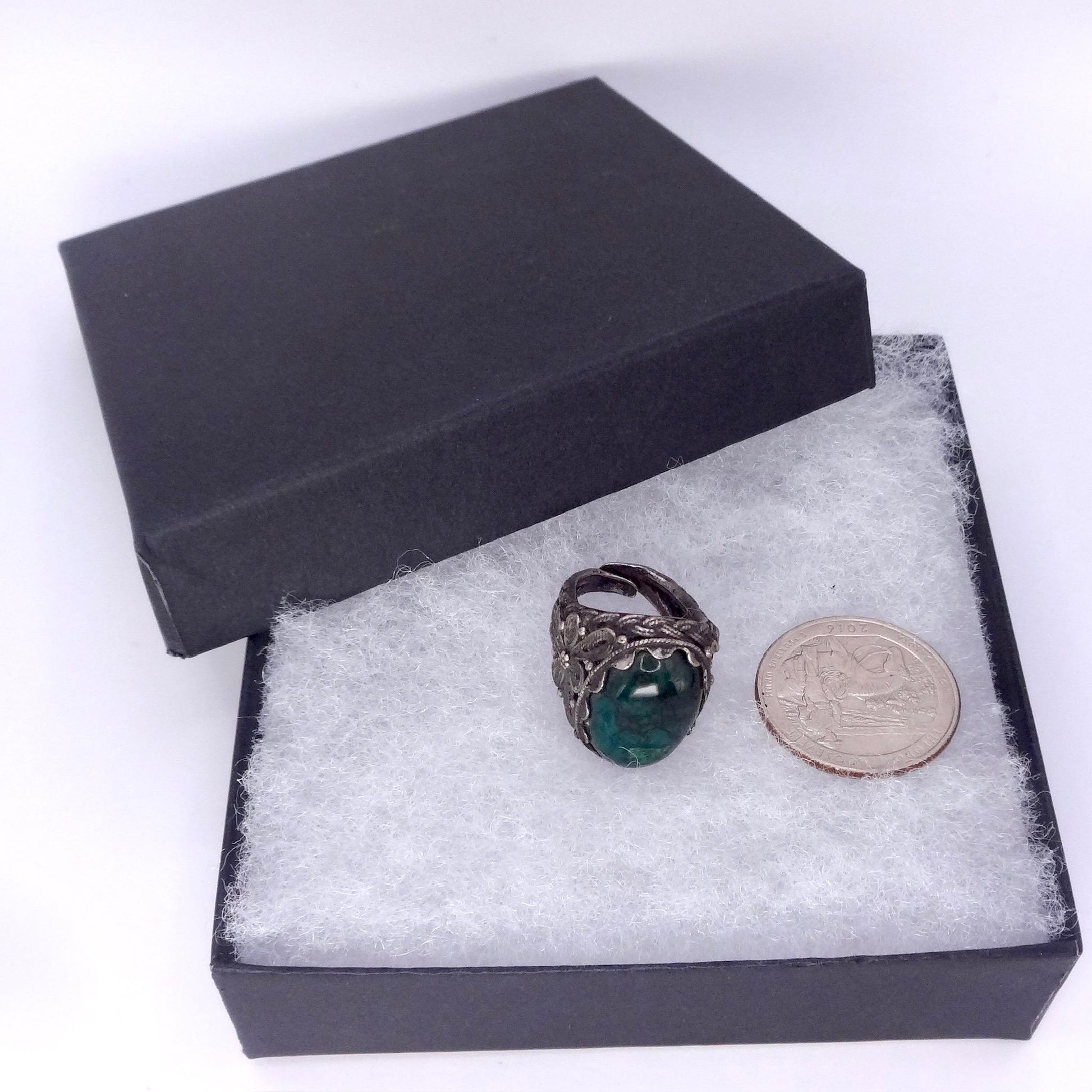 Vintage Green Stone of Eilat 925 Sterling Silver Statement Ring Adjustable