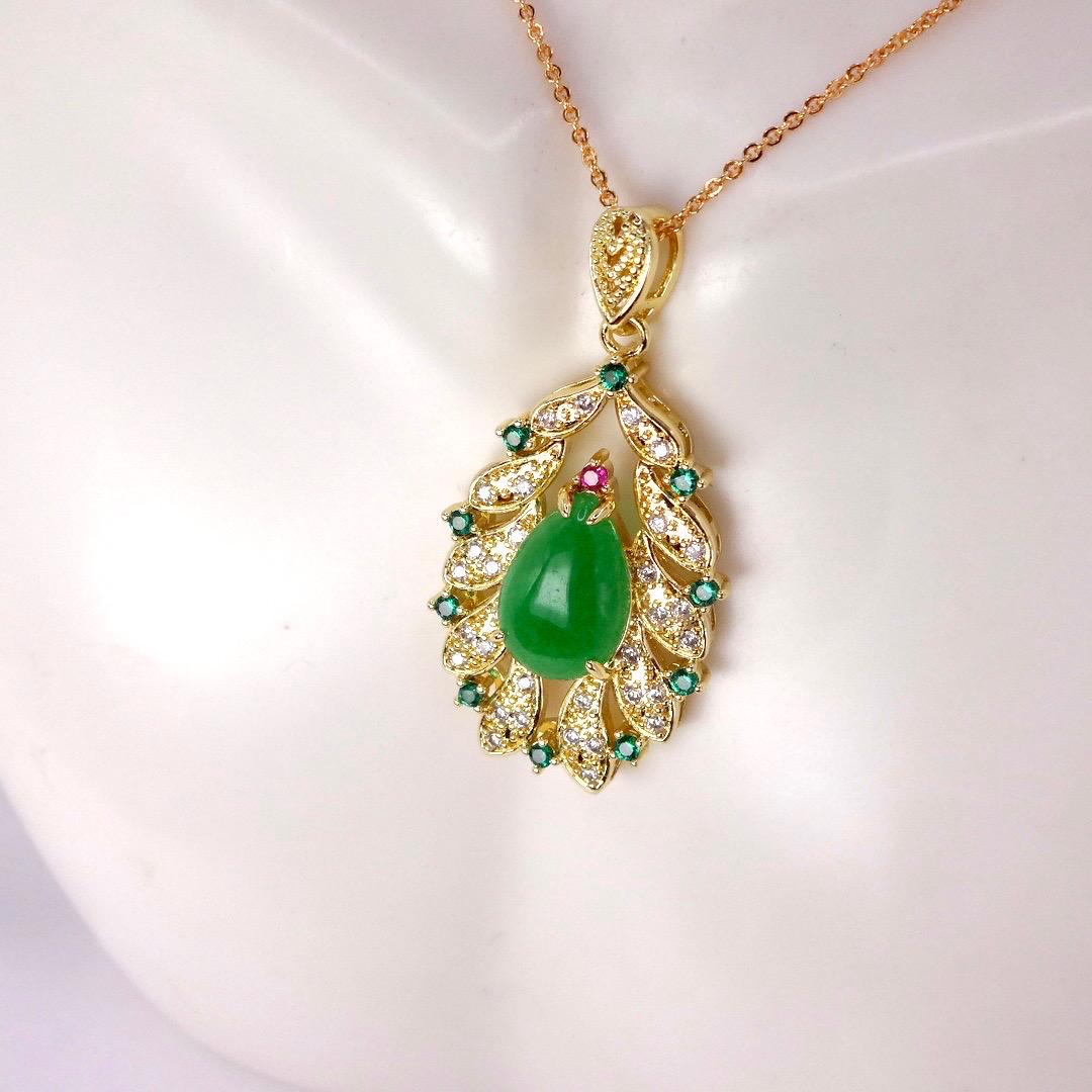 Vintage Green Jade Yellow Golden Filled Lucky Necklace