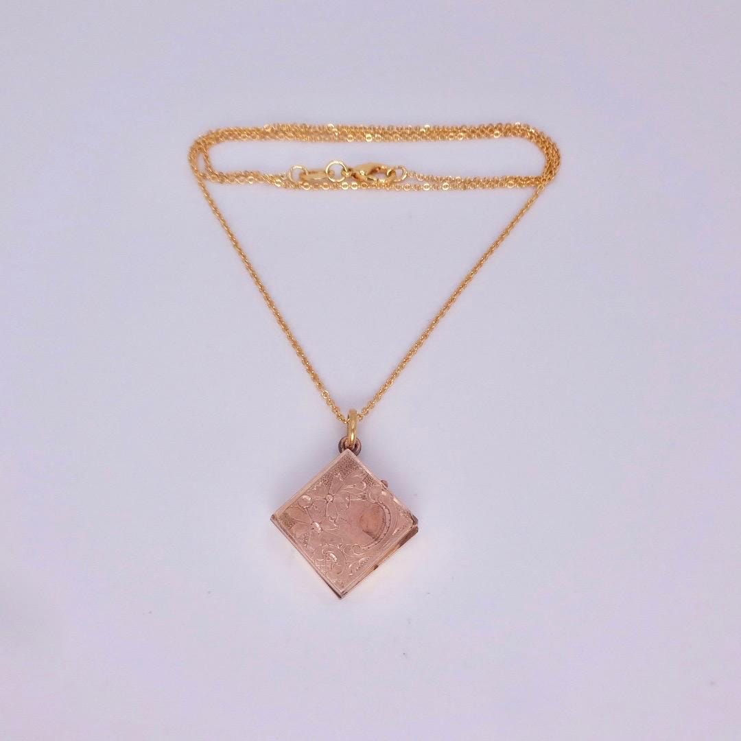 Vintage Locket Choker Golden Filled Deco Etched Necklace