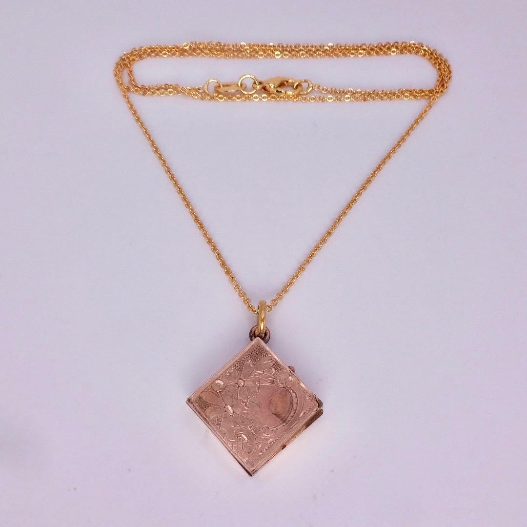 Vintage Locket Choker Golden Filled Deco Etched Necklace