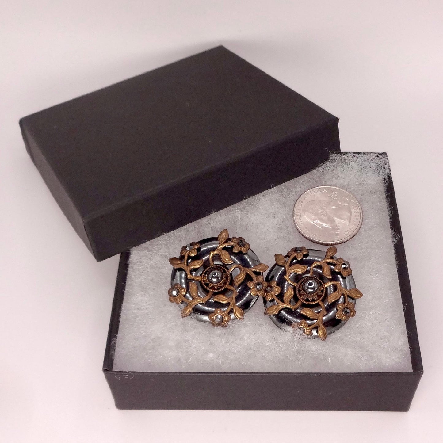 Vintage Hemetite Earrings in Golden Bronze Clip-On