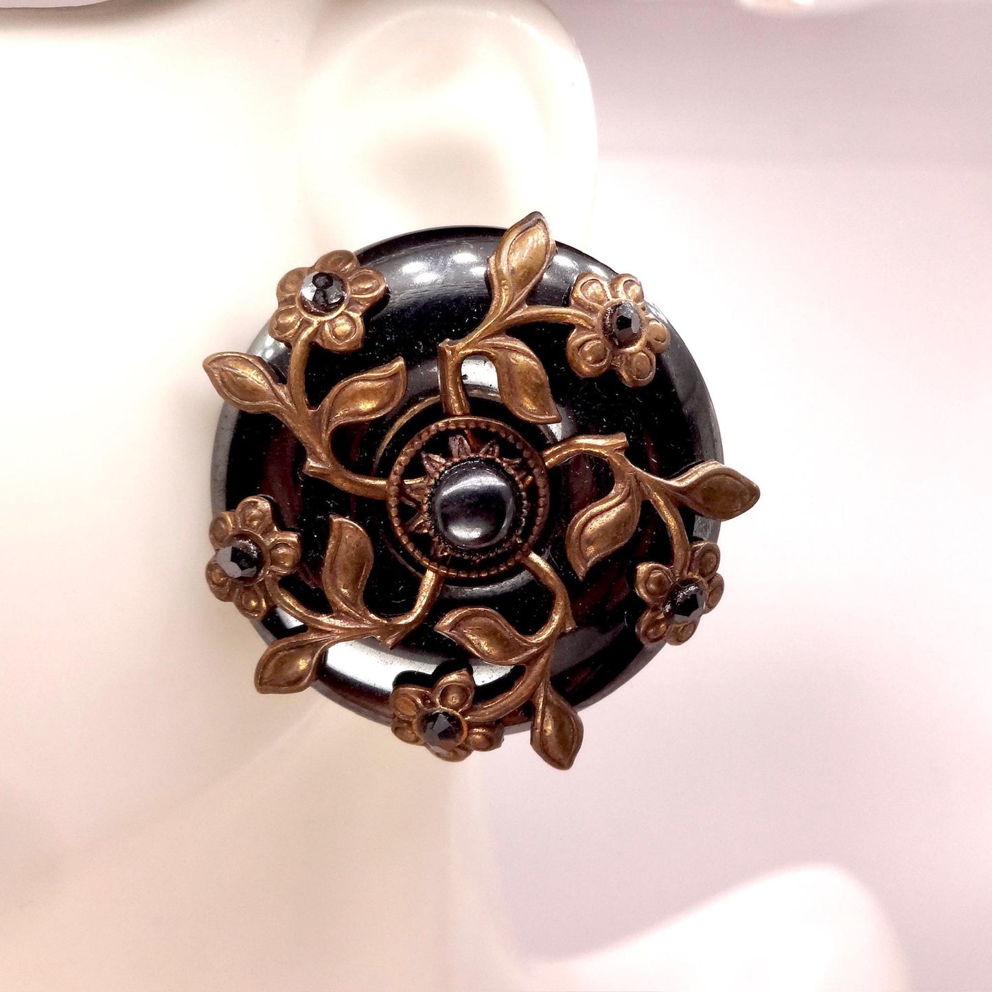 Vintage Hemetite Earrings in Golden Bronze Clip-On