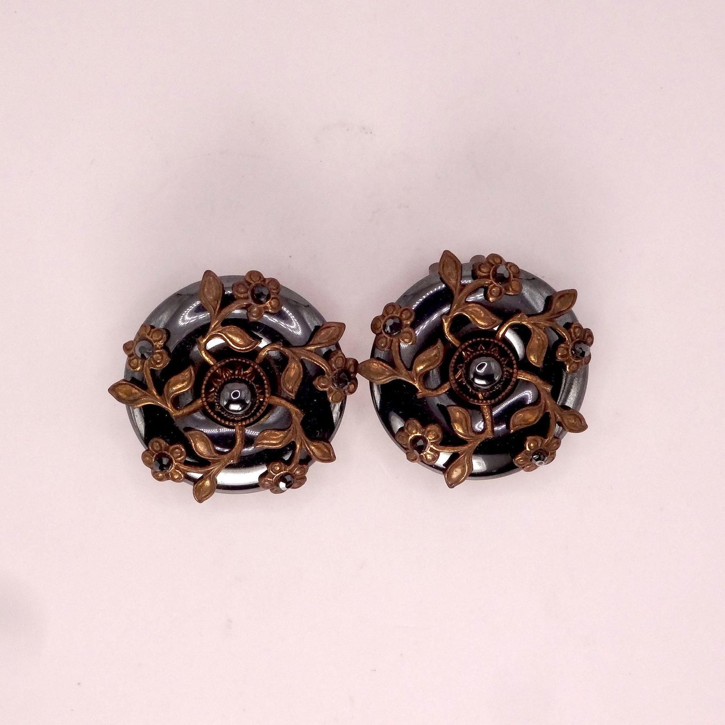 Vintage Hemetite Earrings in Golden Bronze Clip-On