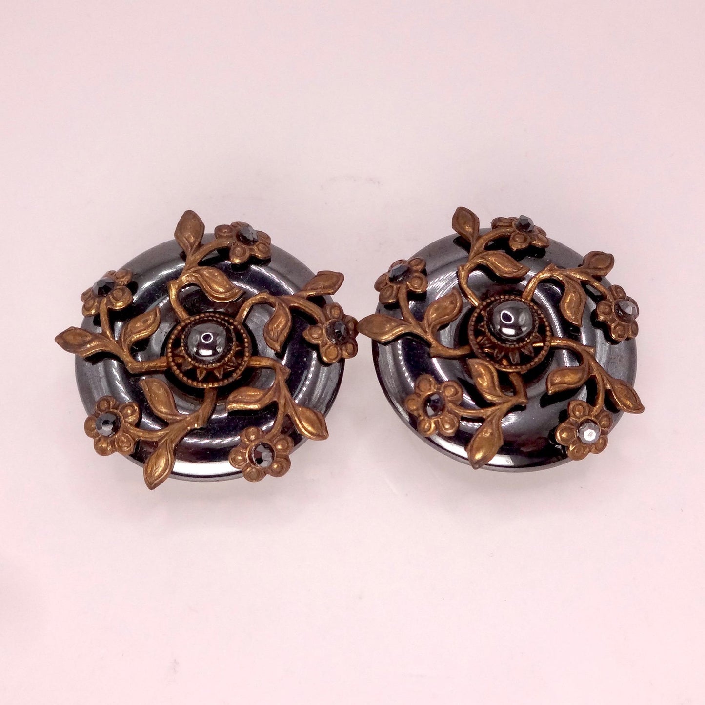 Vintage Hemetite Earrings in Golden Bronze Clip-On