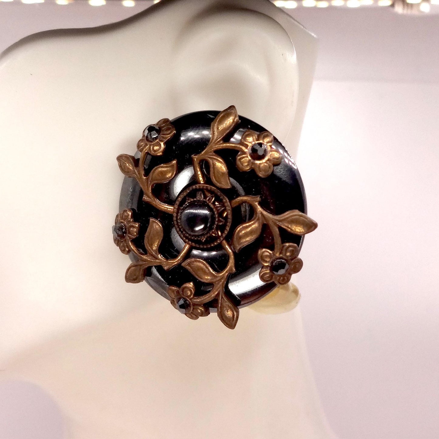 Vintage Hemetite Earrings in Golden Bronze Clip-On