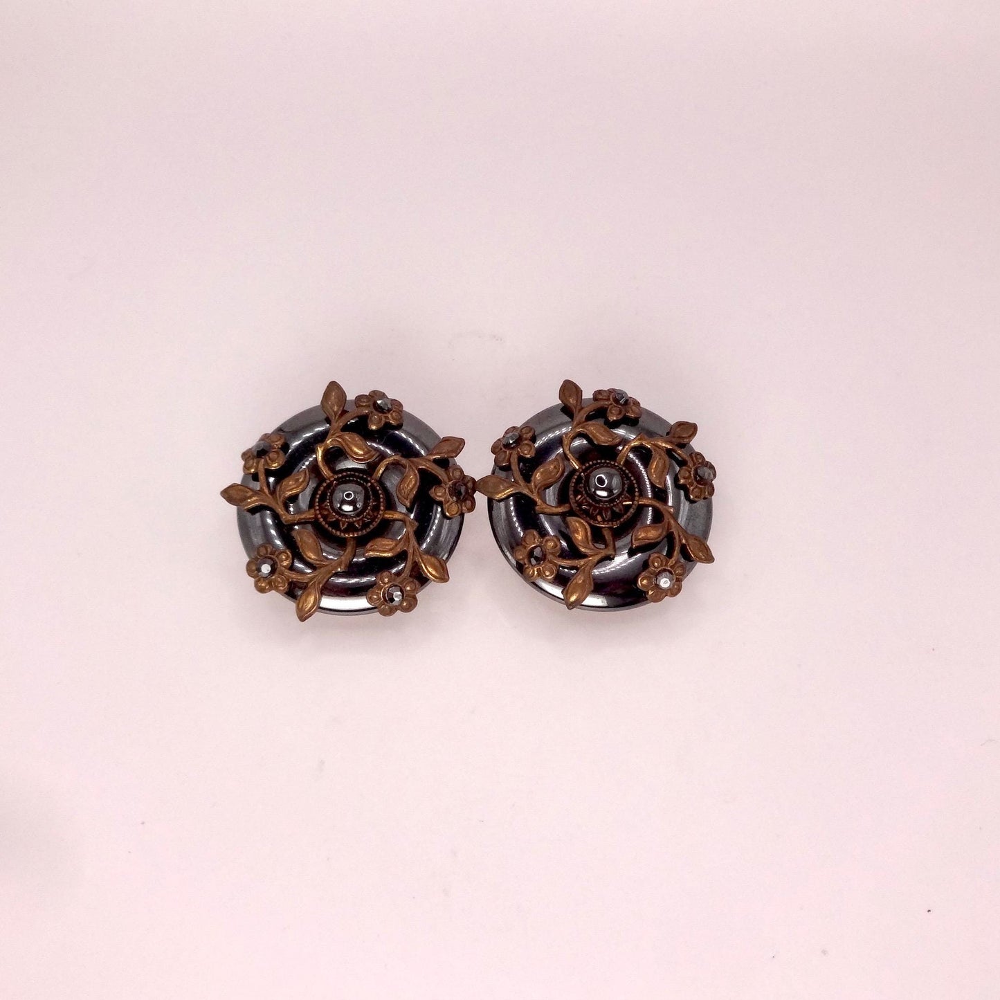 Vintage Hemetite Earrings in Golden Bronze Clip-On
