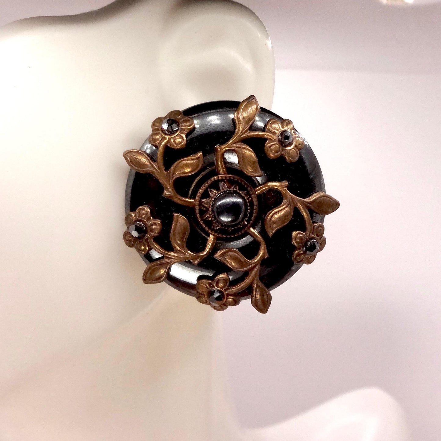 Vintage Hemetite Earrings in Golden Bronze Clip-On