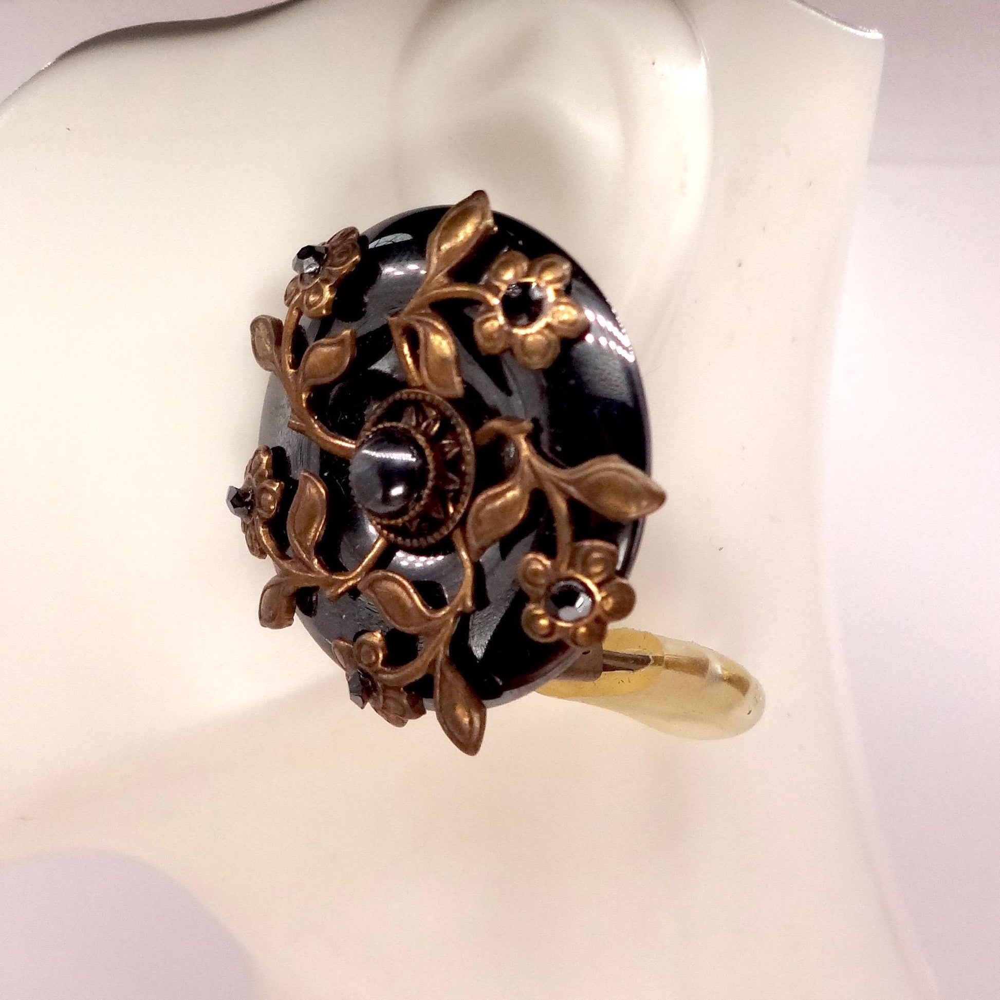 Vintage Hemetite Earrings in Golden Bronze Clip-On