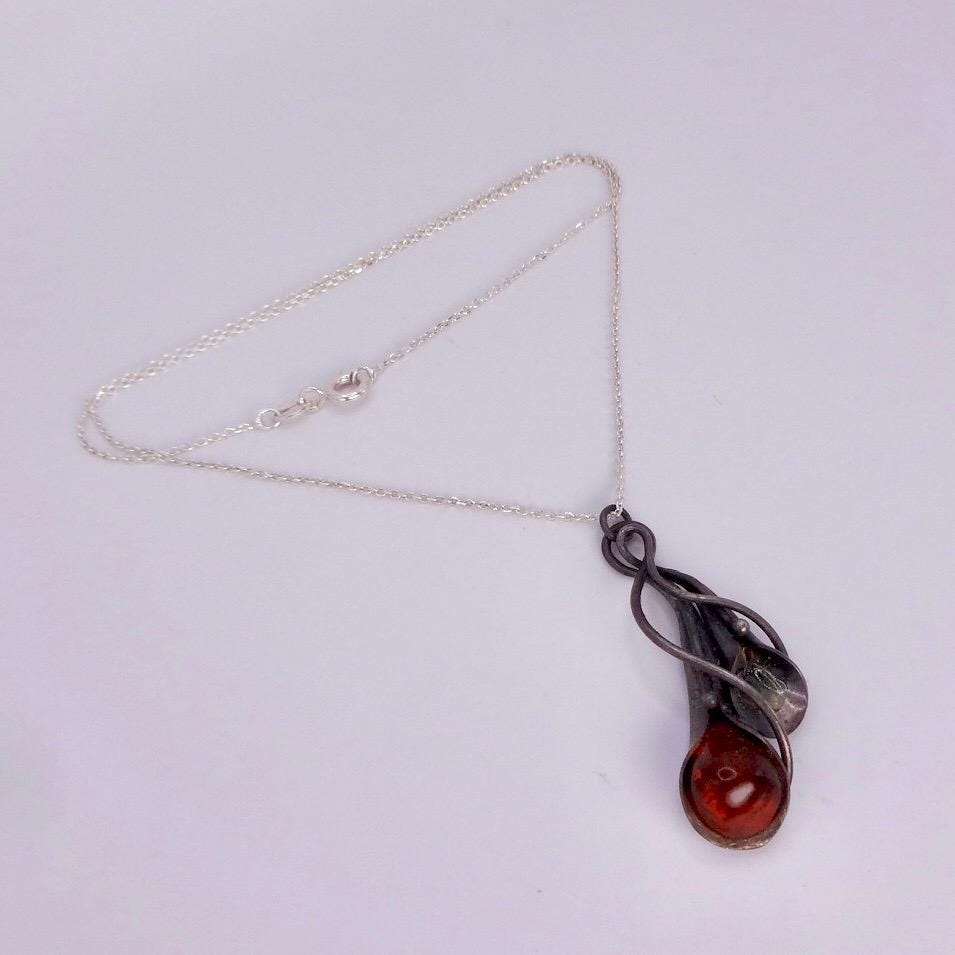 Vintage Baltic Resin 925 Sterling Silver necklace