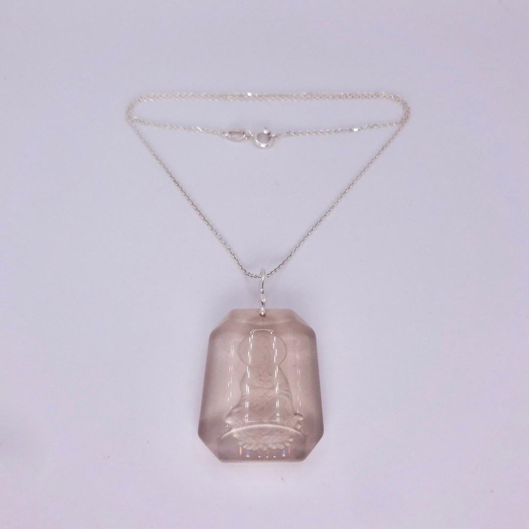 Vintage Clear Crystal Buddha Choker 925 Sterling Silver Necklace