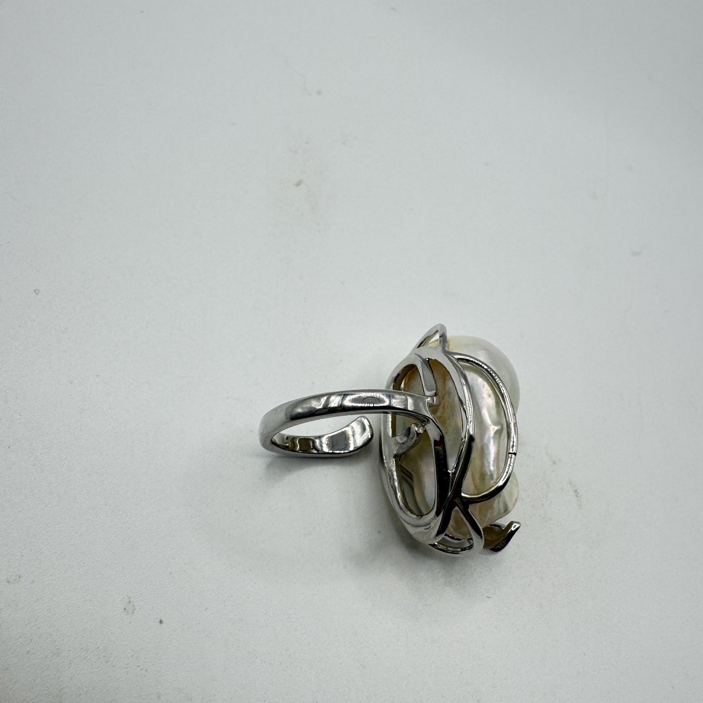 Vintage Biwa Pearl Ring 925 Sterling Silver Cocktail Statement Adjustable