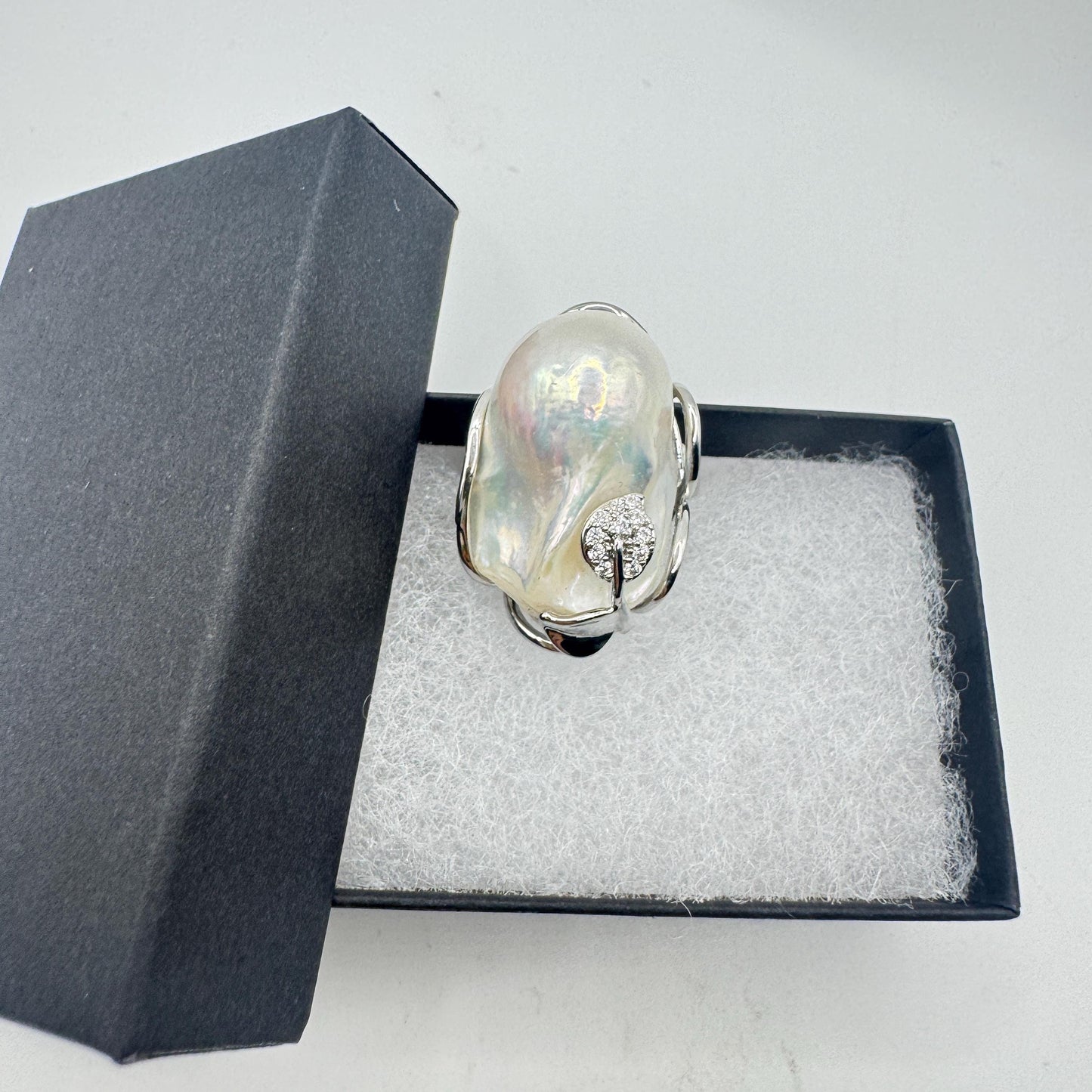 Vintage Biwa Pearl Ring 925 Sterling Silver Cocktail Statement Adjustable