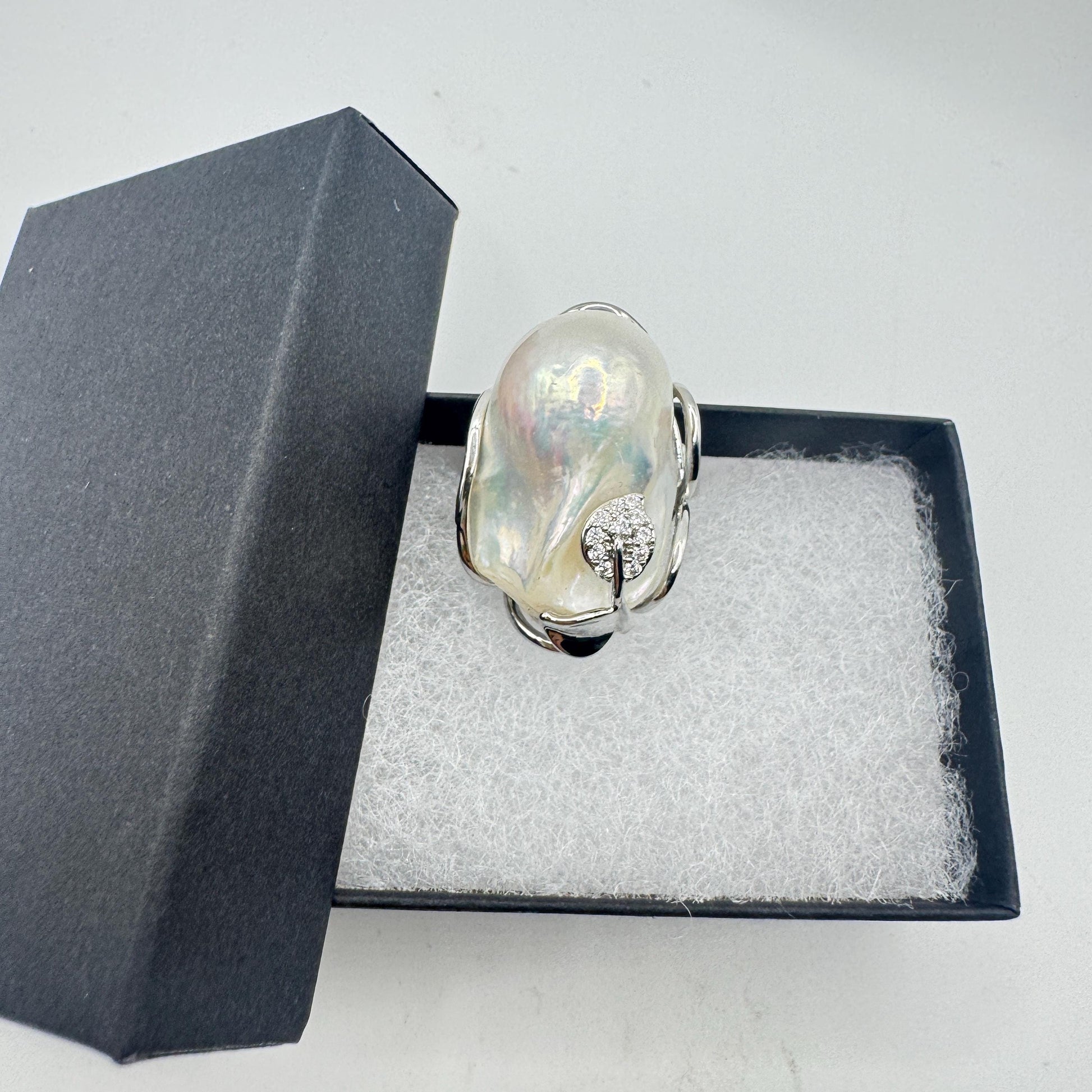 Vintage Biwa Pearl Ring 925 Sterling Silver Cocktail Statement Adjustable