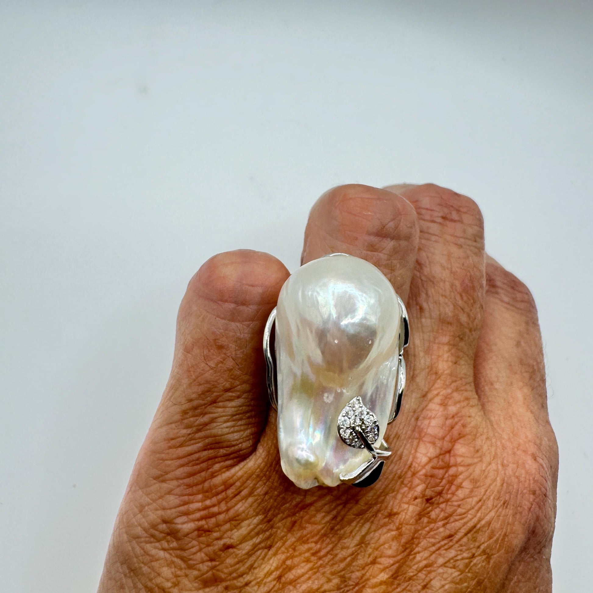 Vintage Biwa Pearl Ring 925 Sterling Silver Cocktail Statement Adjustable
