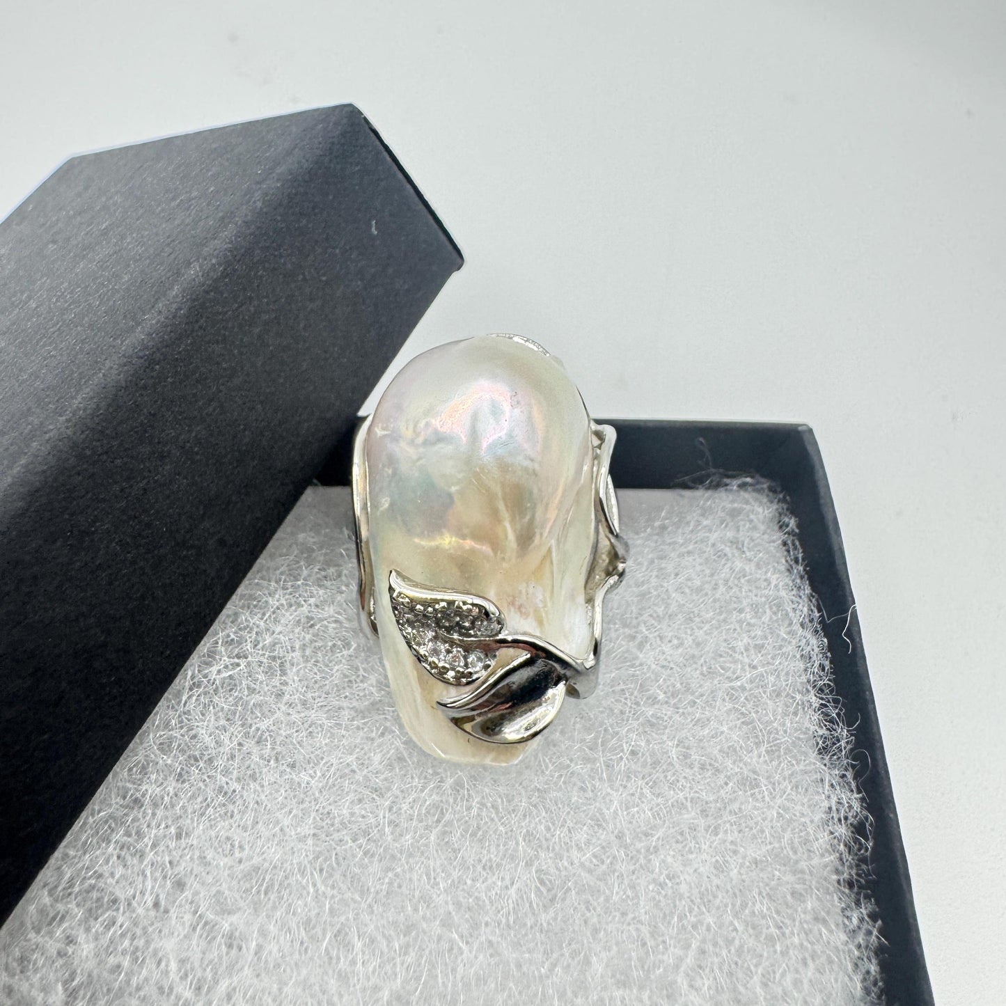 Vintage Biwa Pearl Ring 925 Sterling Silver Cocktail Statement Adjustable