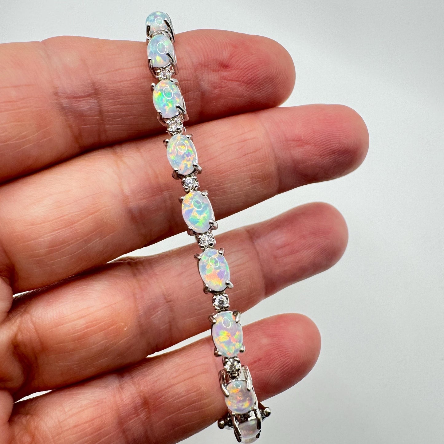 Vintage White Fire Opal Bracelet 925 Sterling Silver