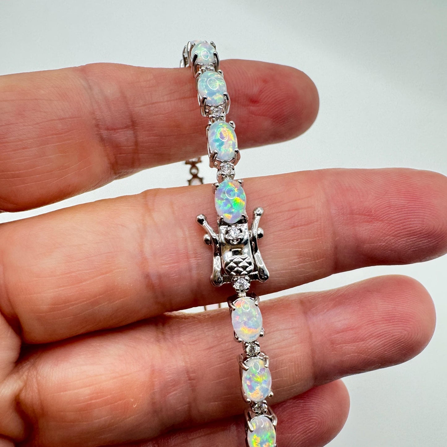 Vintage White Fire Opal Bracelet 925 Sterling Silver