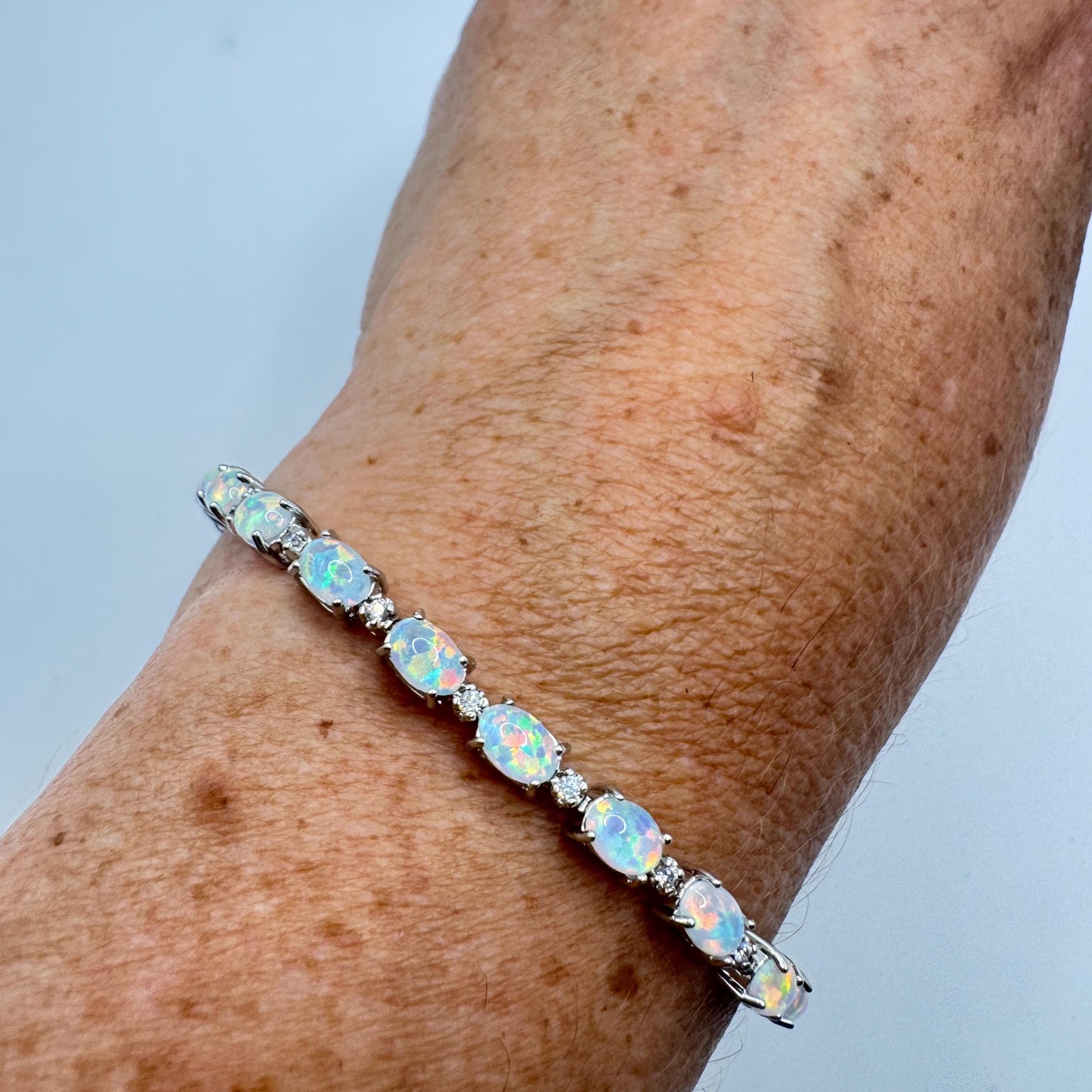 Vintage White Fire Opal Bracelet 925 Sterling Silver