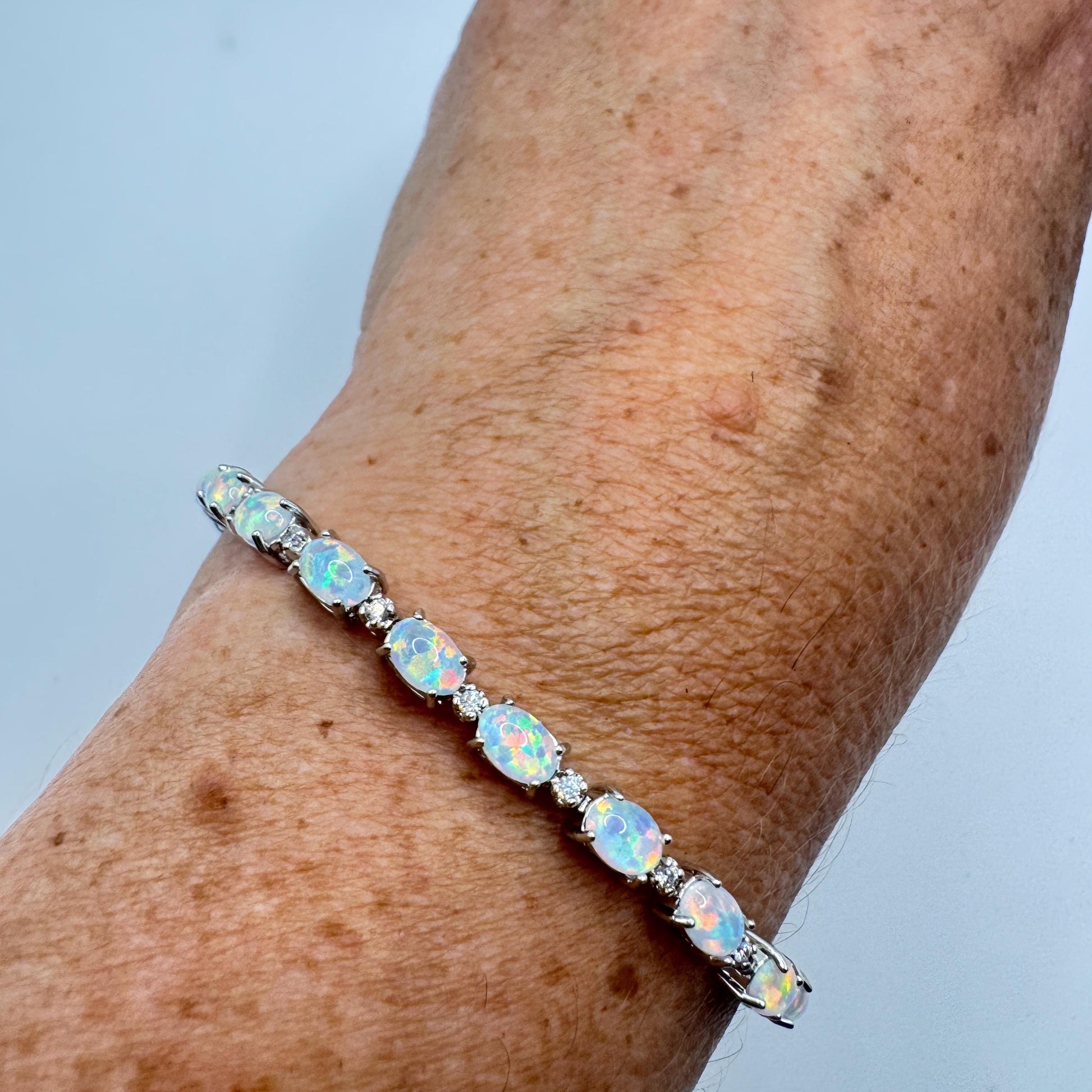 Vintage White Fire Opal Bracelet 925 Sterling Silver
