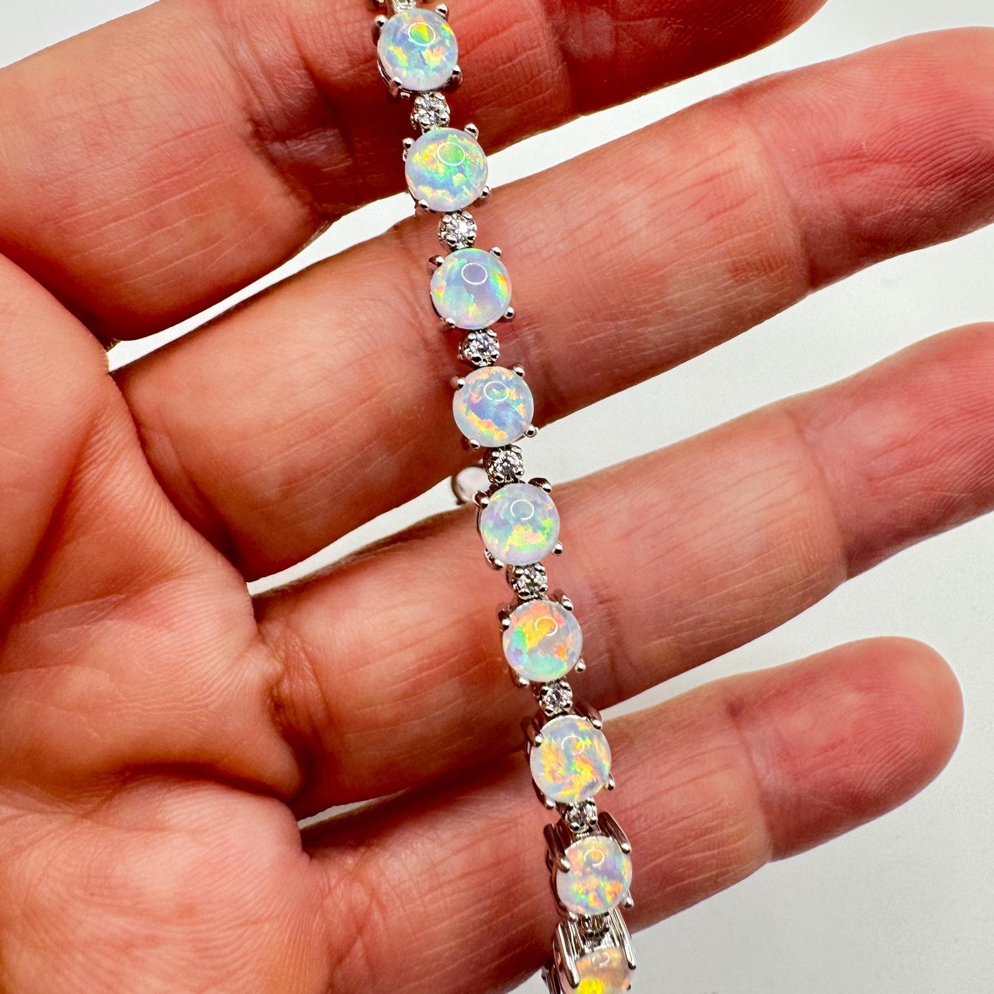 Vintage White Fire Opal Bracelet 925 Sterling Silver