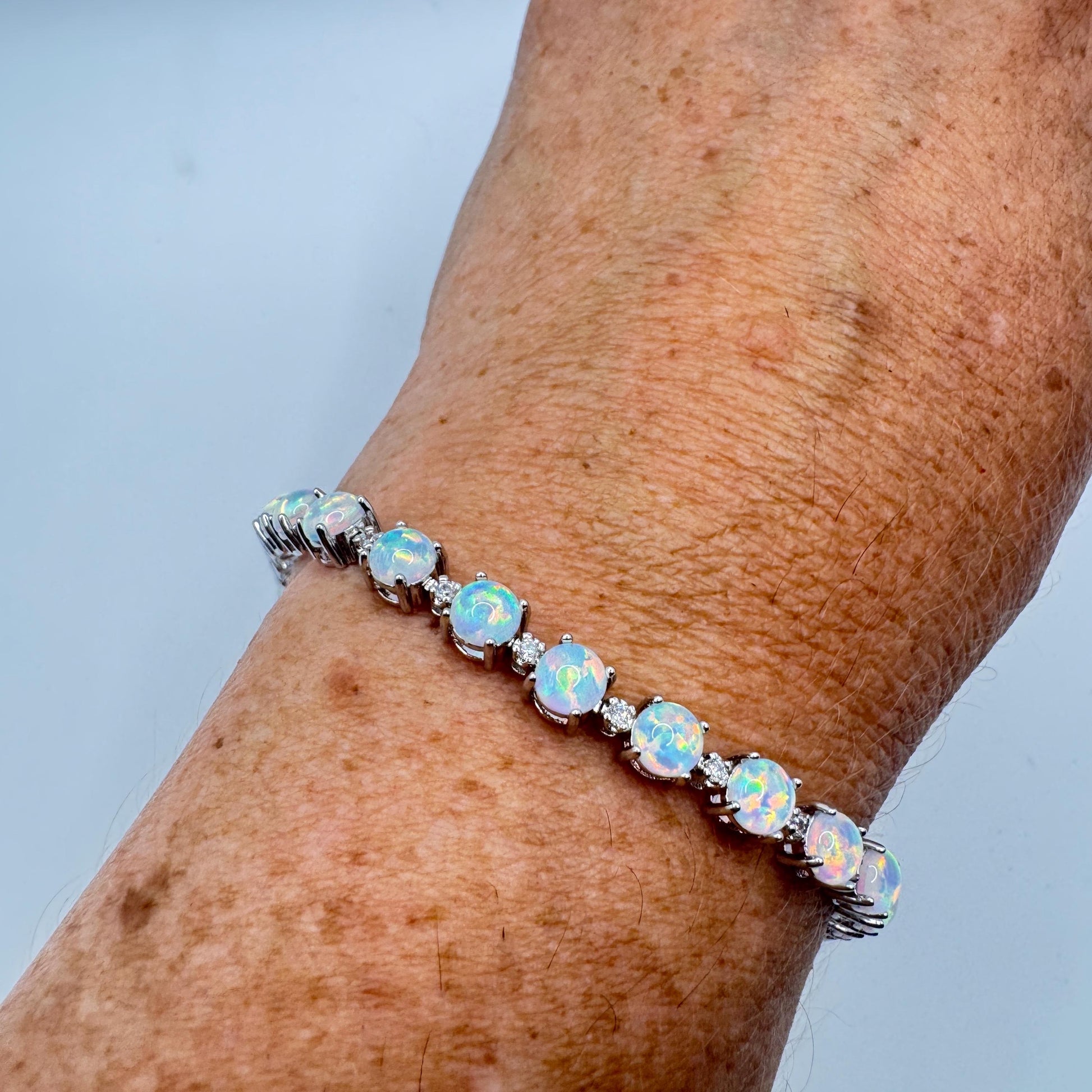 Vintage White Fire Opal Bracelet 925 Sterling Silver