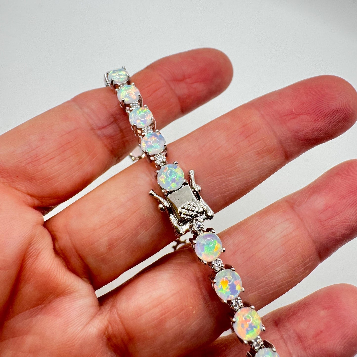 Vintage White Fire Opal Bracelet 925 Sterling Silver