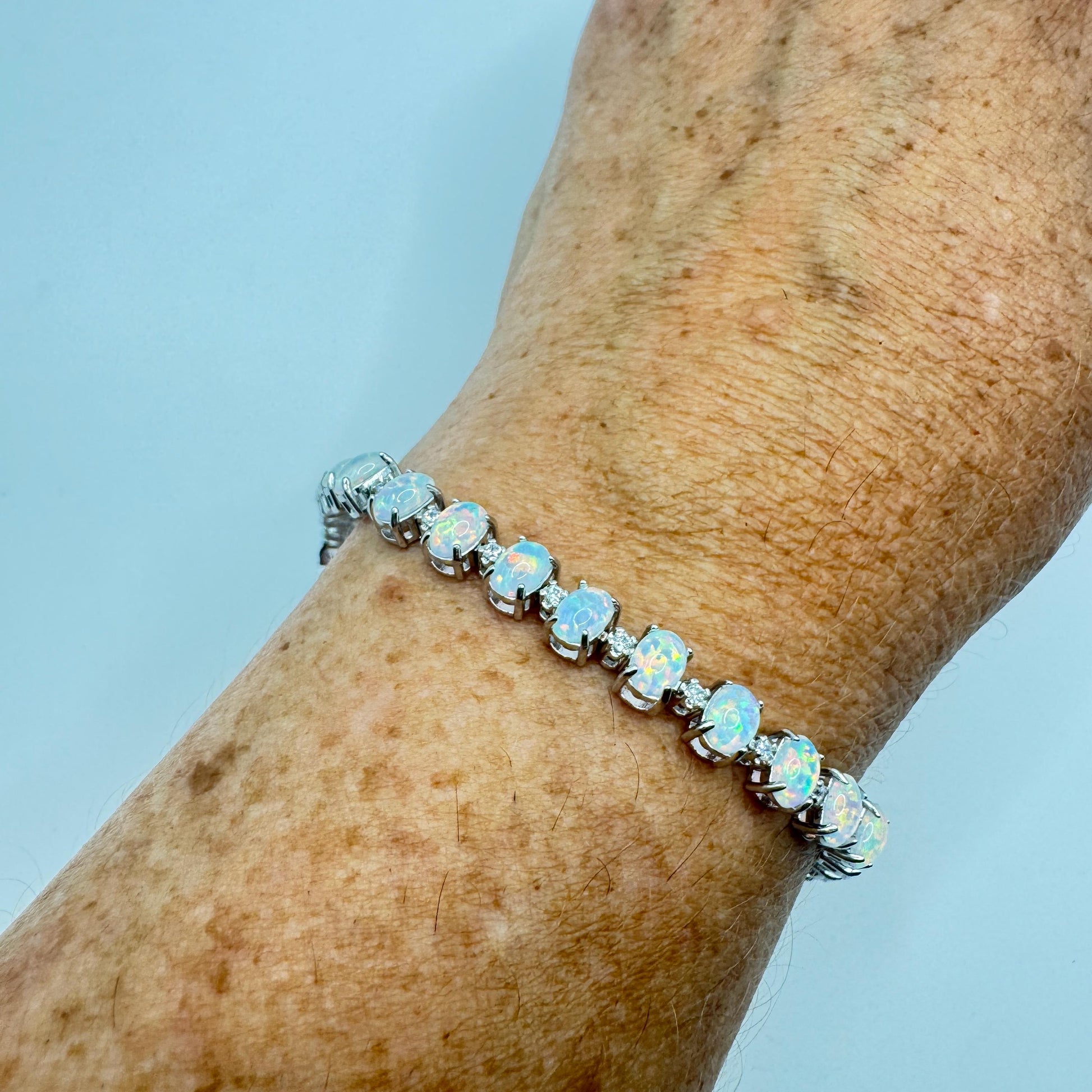 Vintage White Fire Opal Bracelet 925 Sterling Silver
