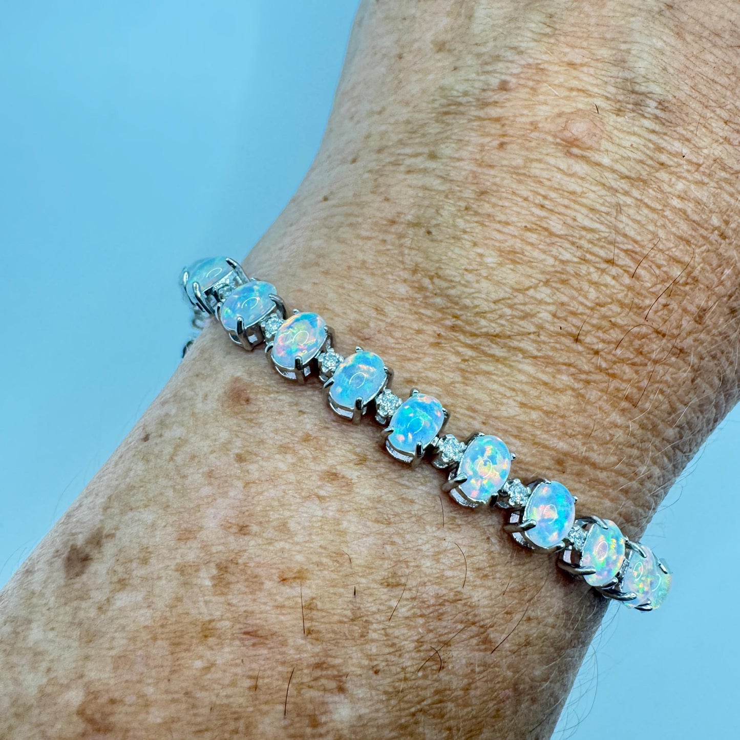 Vintage White Fire Opal Bracelet 925 Sterling Silver
