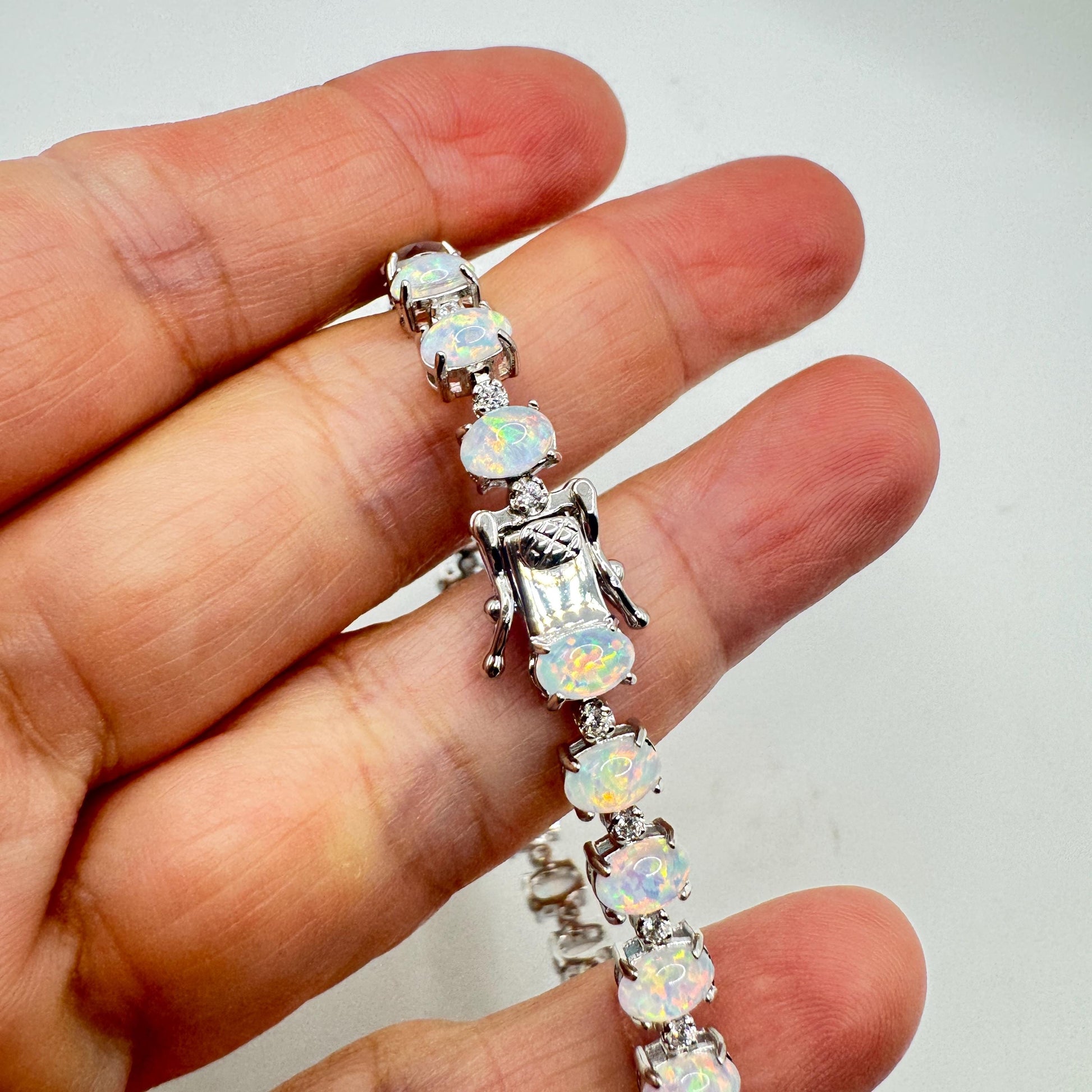 Vintage White Fire Opal Bracelet 925 Sterling Silver