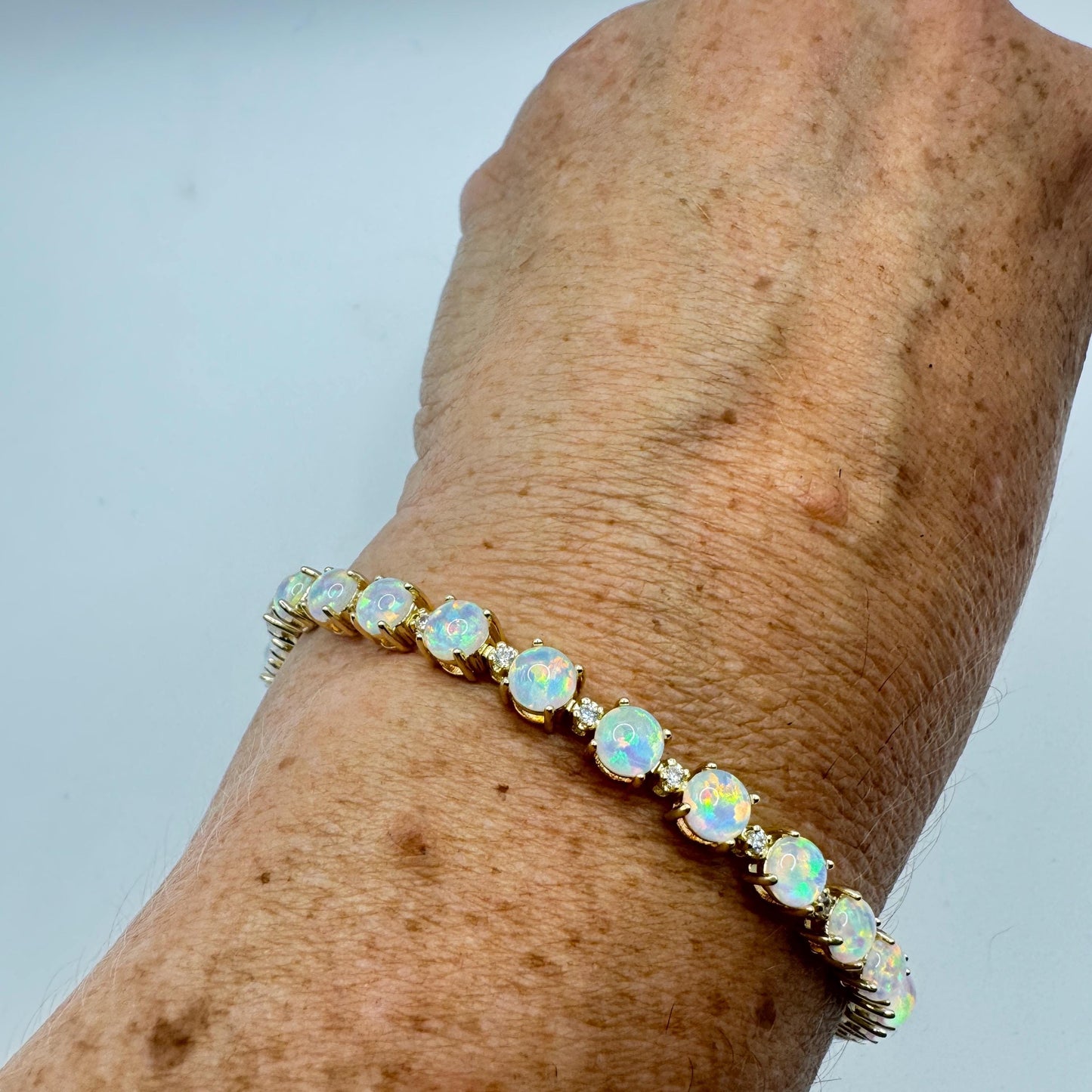 Vintage White Fire Opal Bracelet Golden 925 Sterling Silver