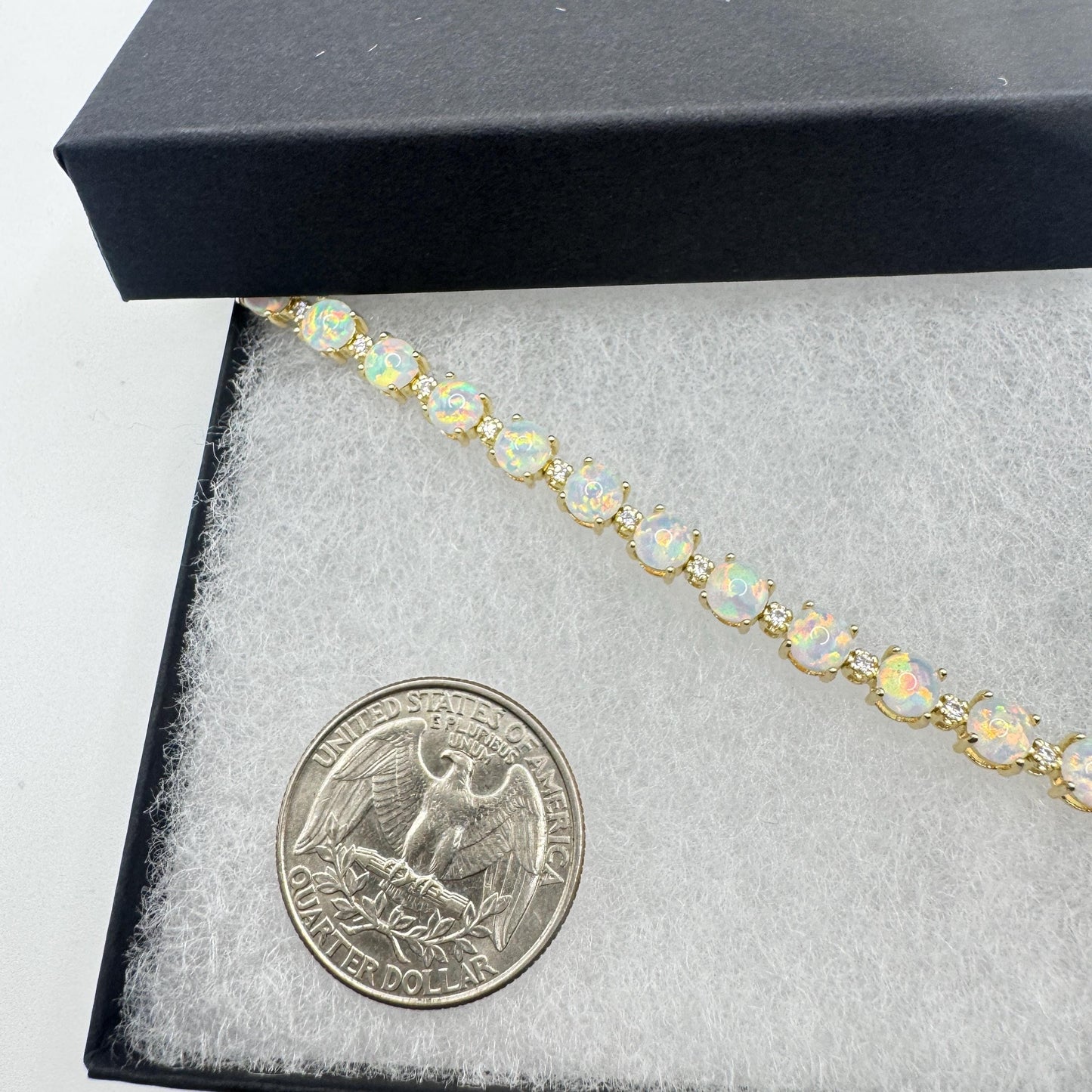 Vintage White Fire Opal Bracelet Golden 925 Sterling Silver