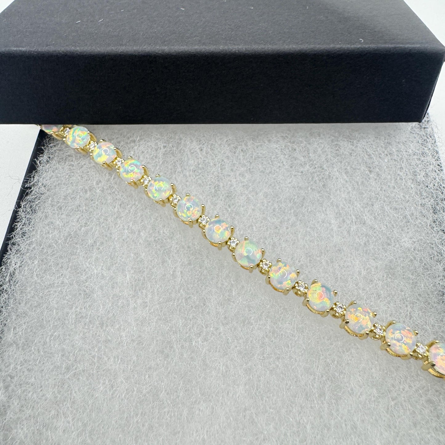 Vintage White Fire Opal Bracelet Golden 925 Sterling Silver