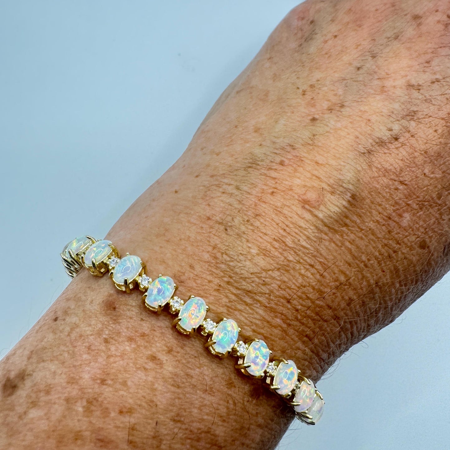 Vintage White Fire Opal Bracelet Golden 925 Sterling Silver