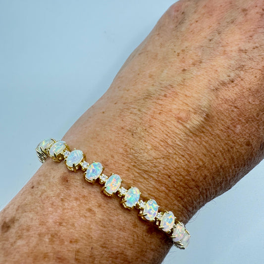 Vintage White Fire Opal Bracelet Golden 925 Sterling Silver