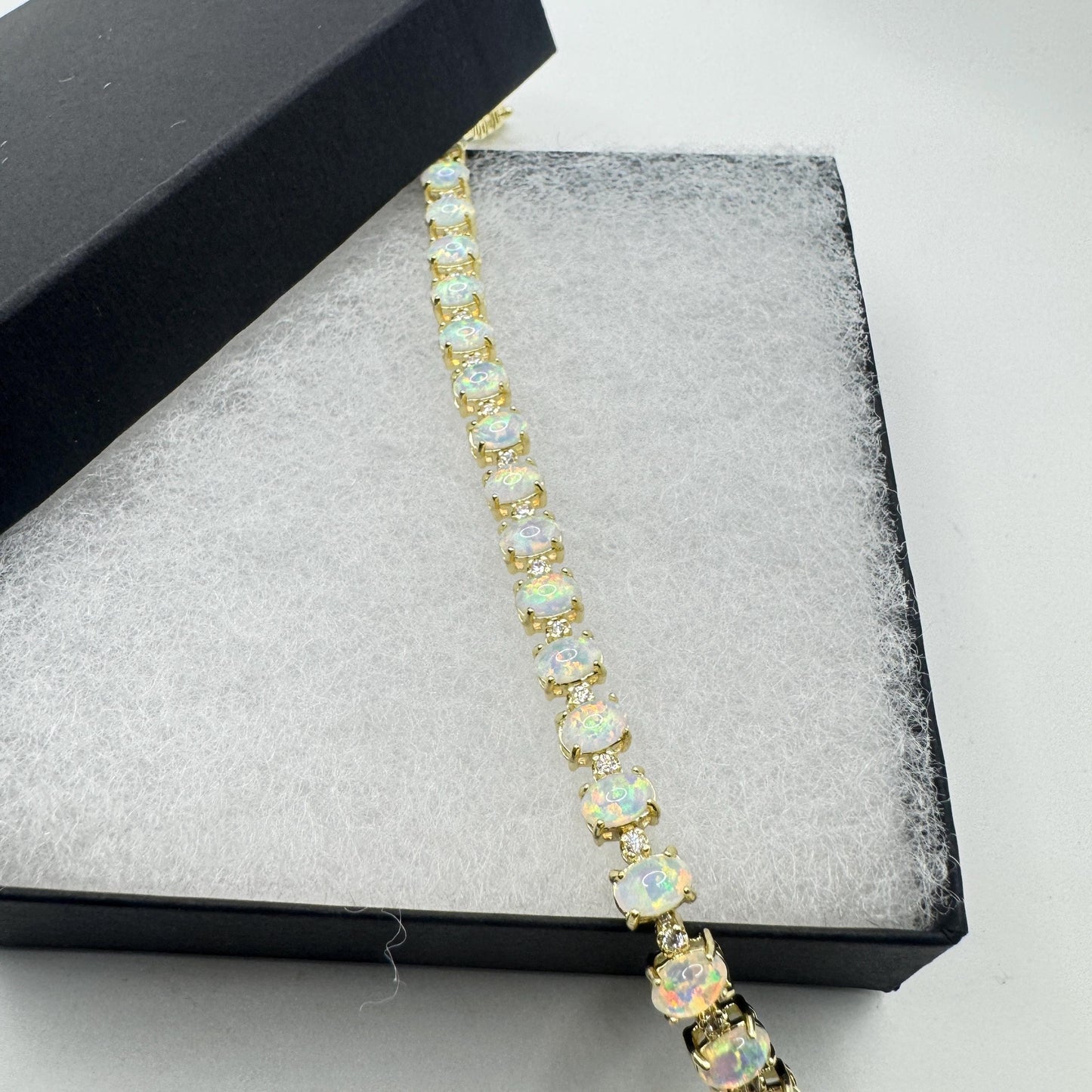 Vintage White Fire Opal Bracelet Golden 925 Sterling Silver