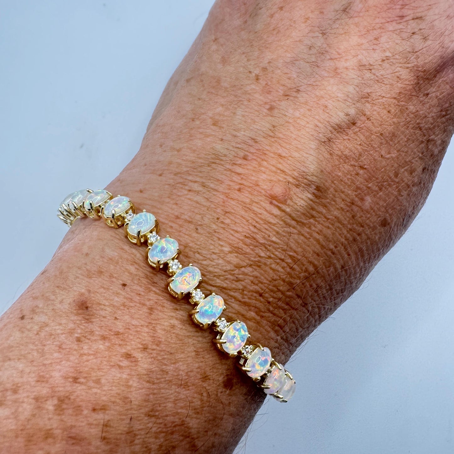 Vintage White Fire Opal Bracelet Golden 925 Sterling Silver