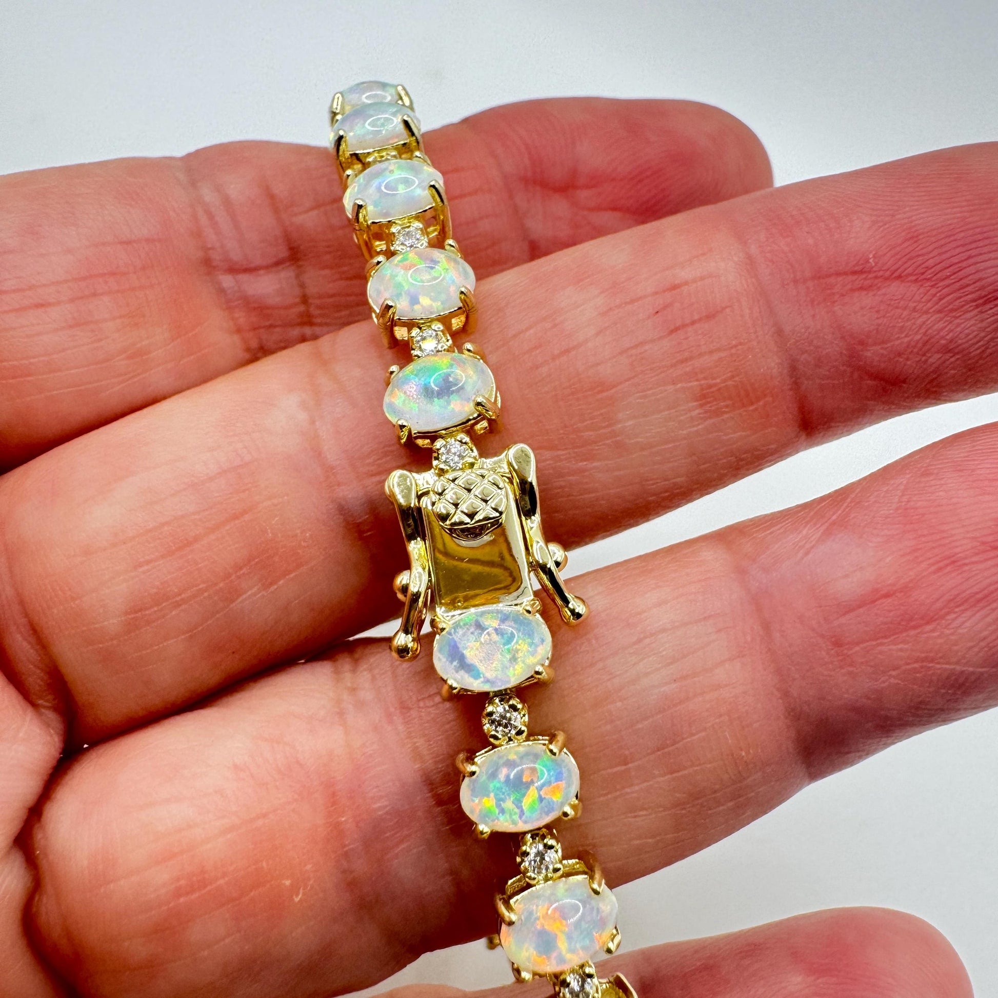 Vintage White Fire Opal Bracelet Golden 925 Sterling Silver