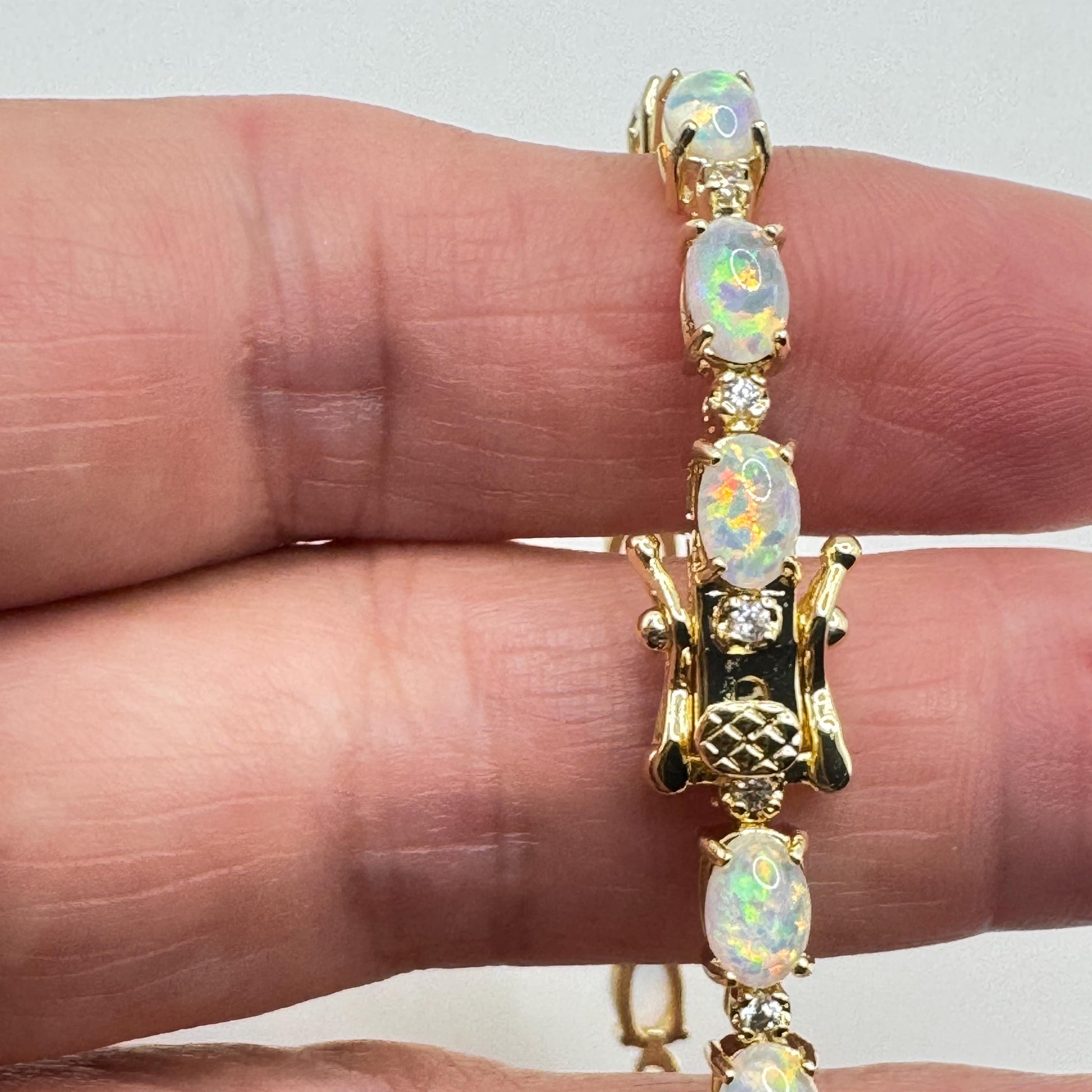 Vintage White Fire Opal Bracelet Golden 925 Sterling Silver