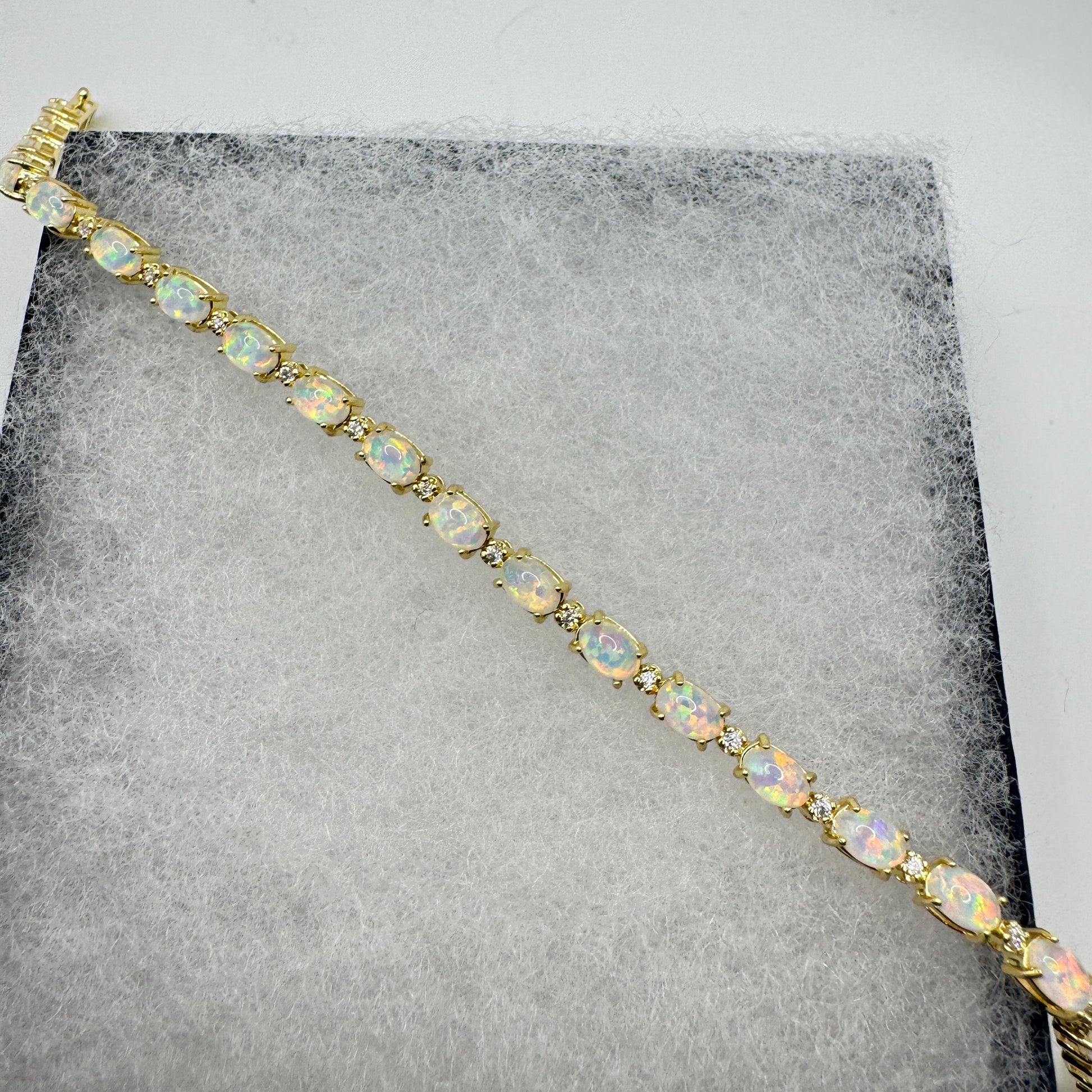 Vintage White Fire Opal Bracelet Golden 925 Sterling Silver