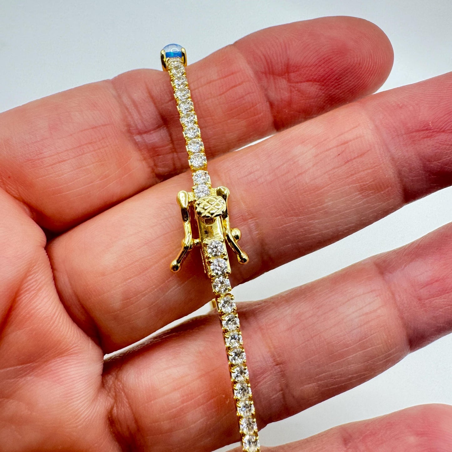 Vintage White Fire Opal Bracelet Golden 925 Sterling Silver