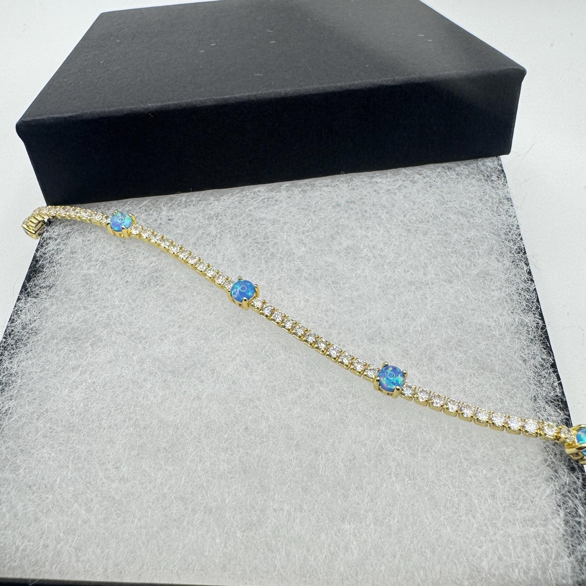 Vintage White Fire Opal Bracelet Golden 925 Sterling Silver